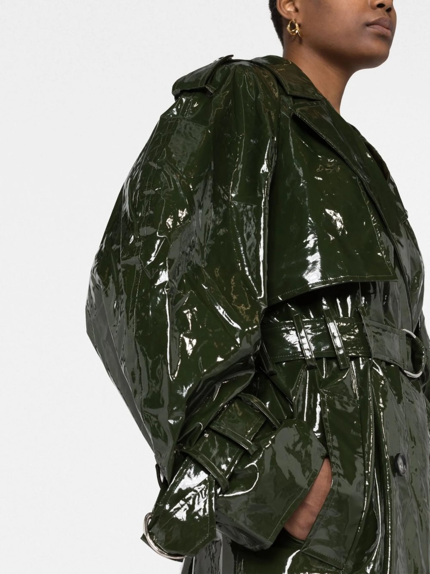 high shine-finish trench coat