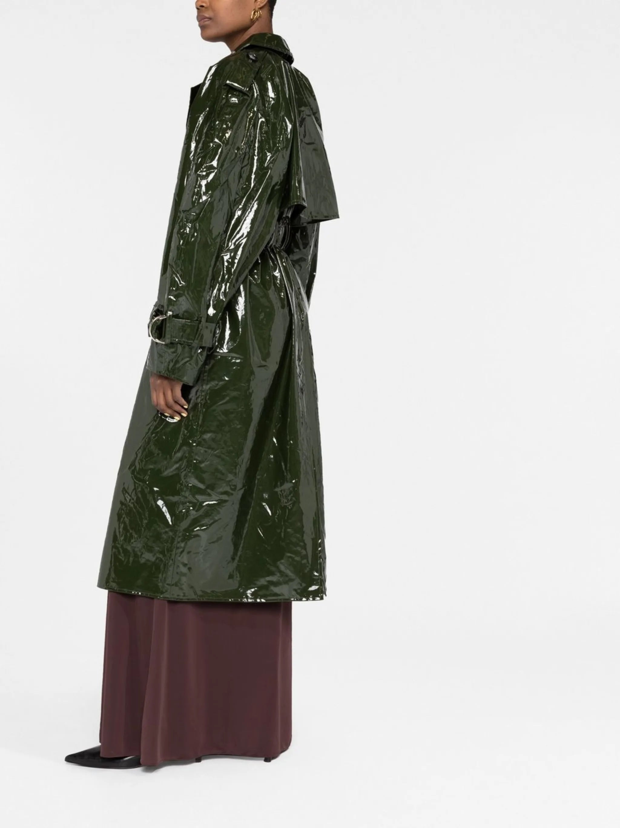 high shine-finish trench coat