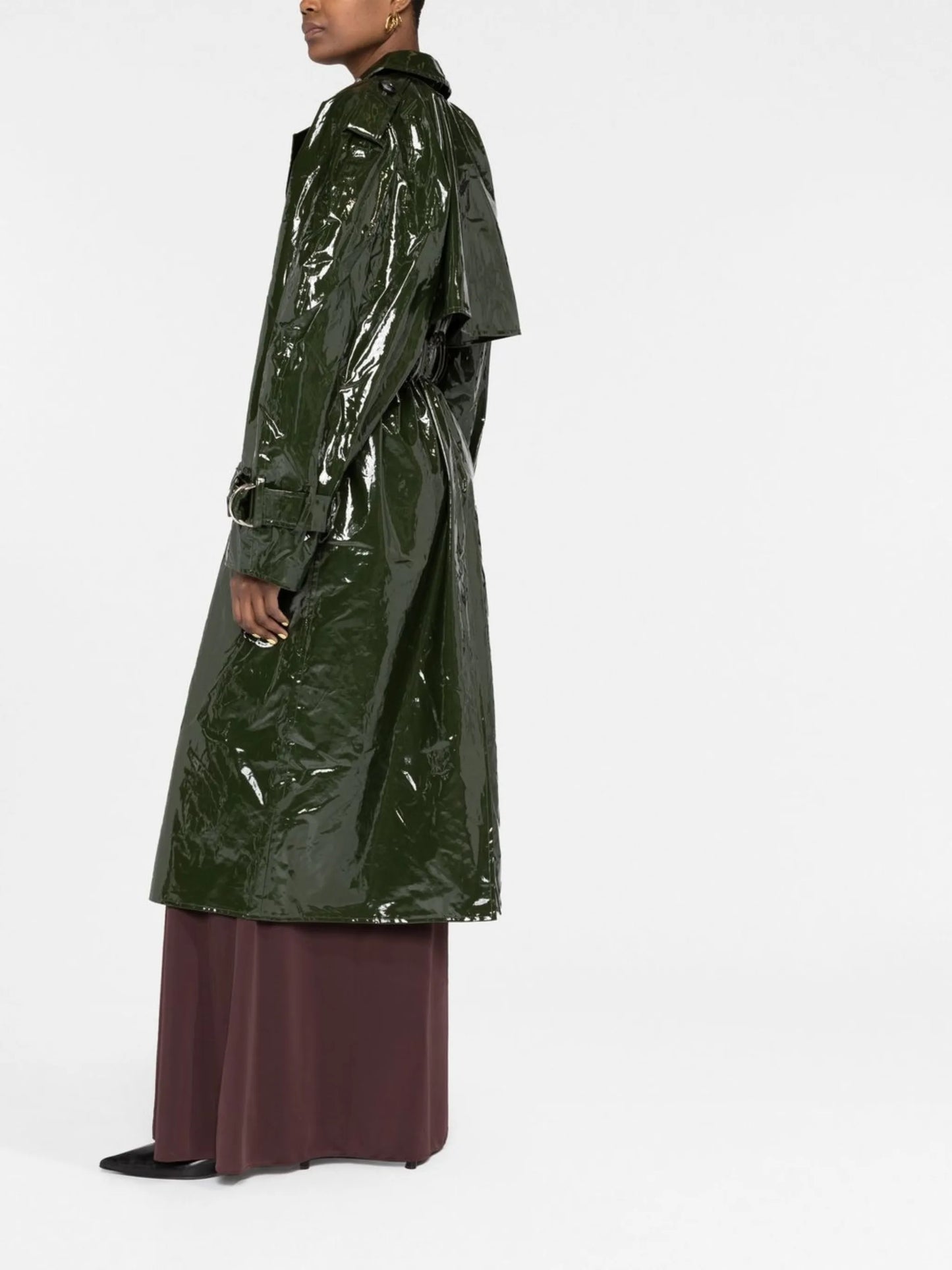 high shine-finish trench coat