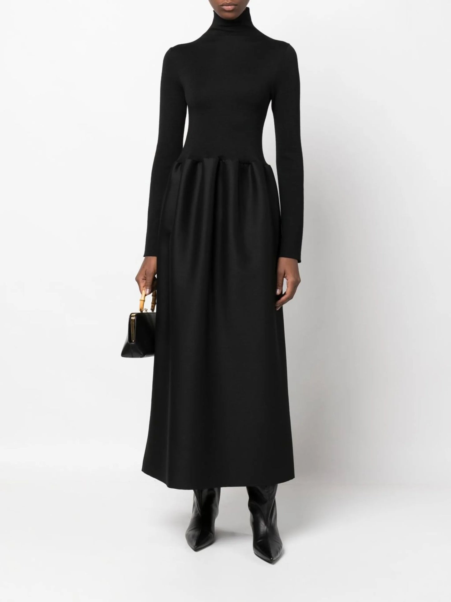 high-neck midi dress