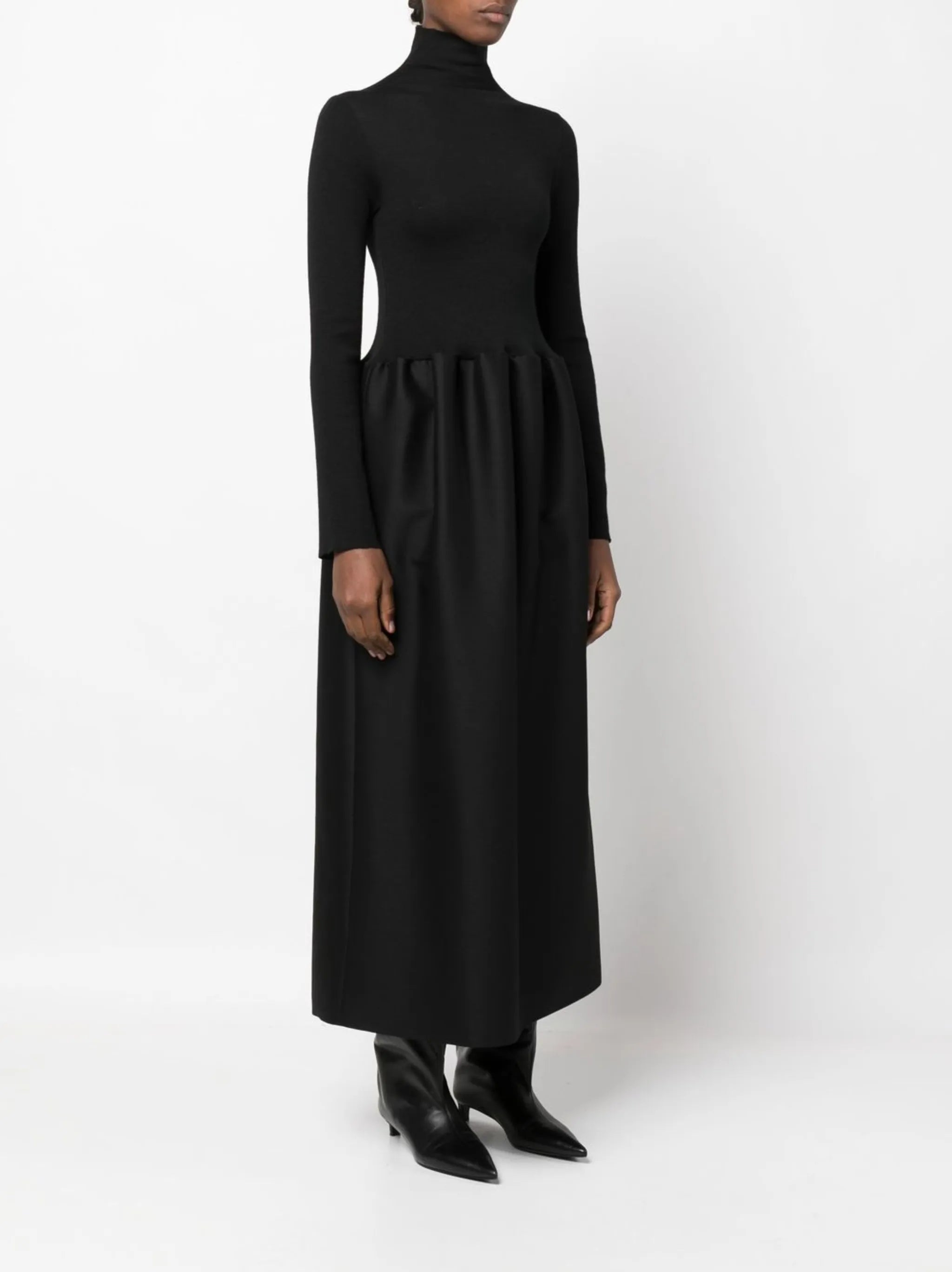 high-neck midi dress