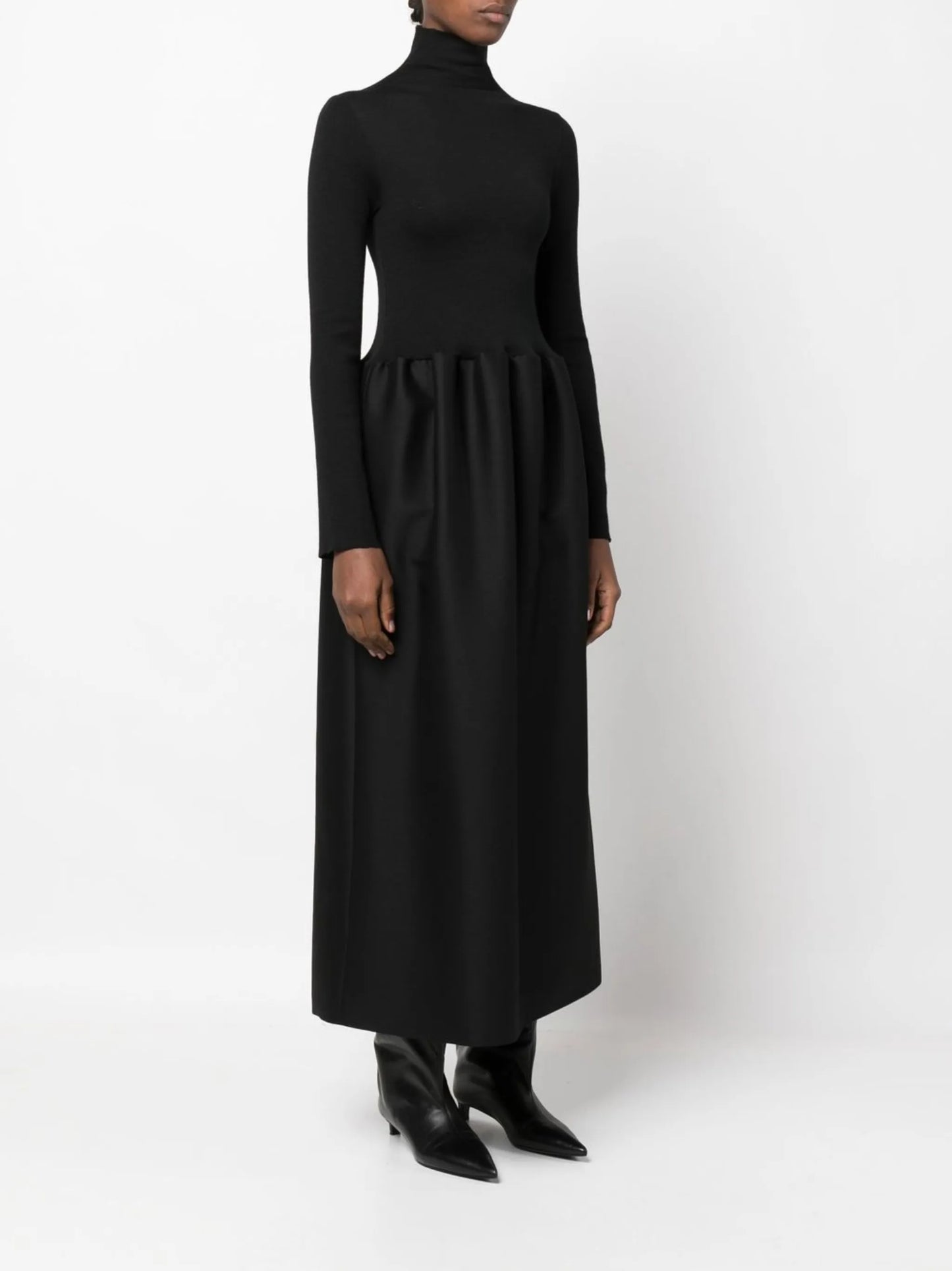 high-neck midi dress