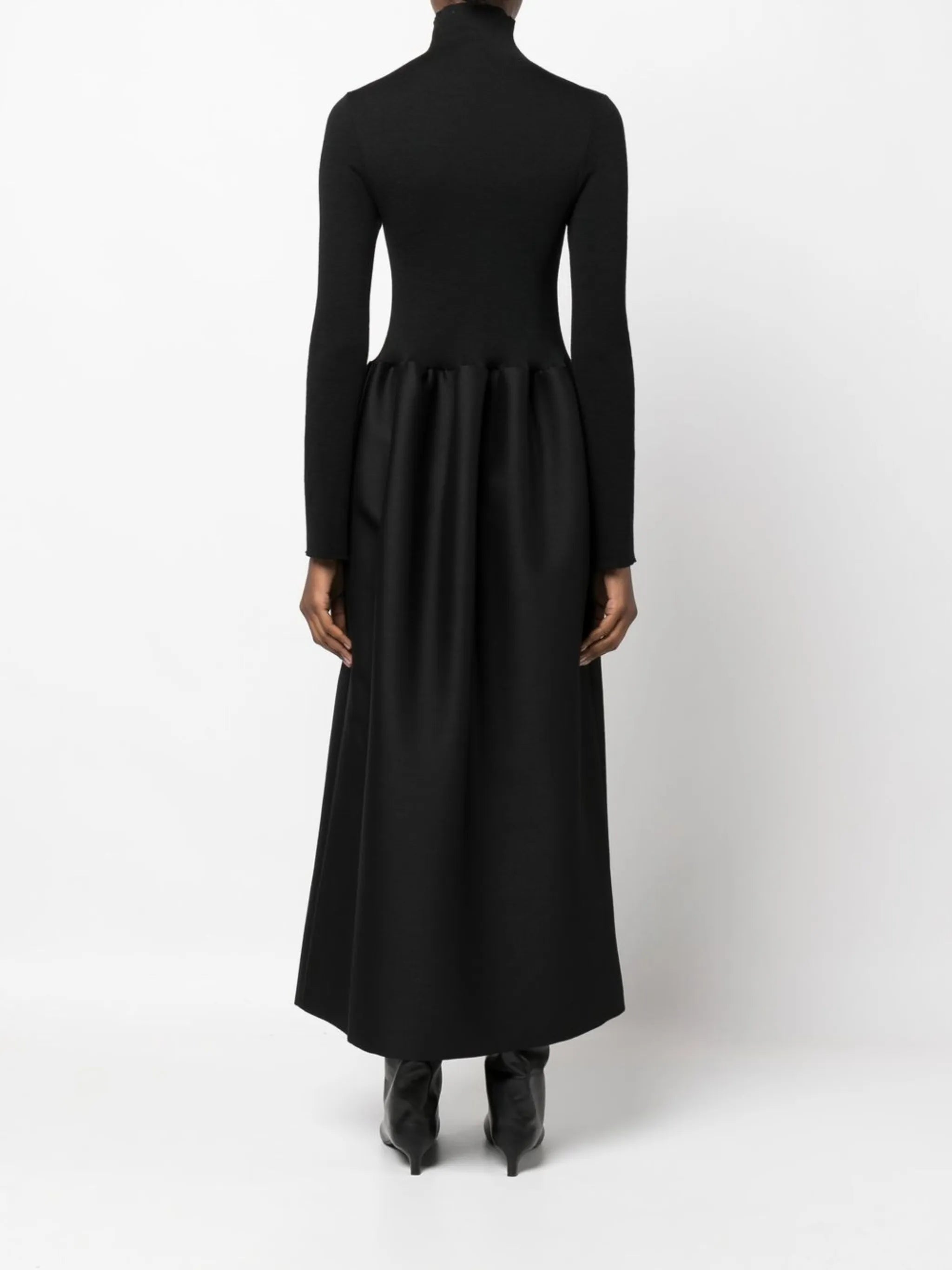 high-neck midi dress