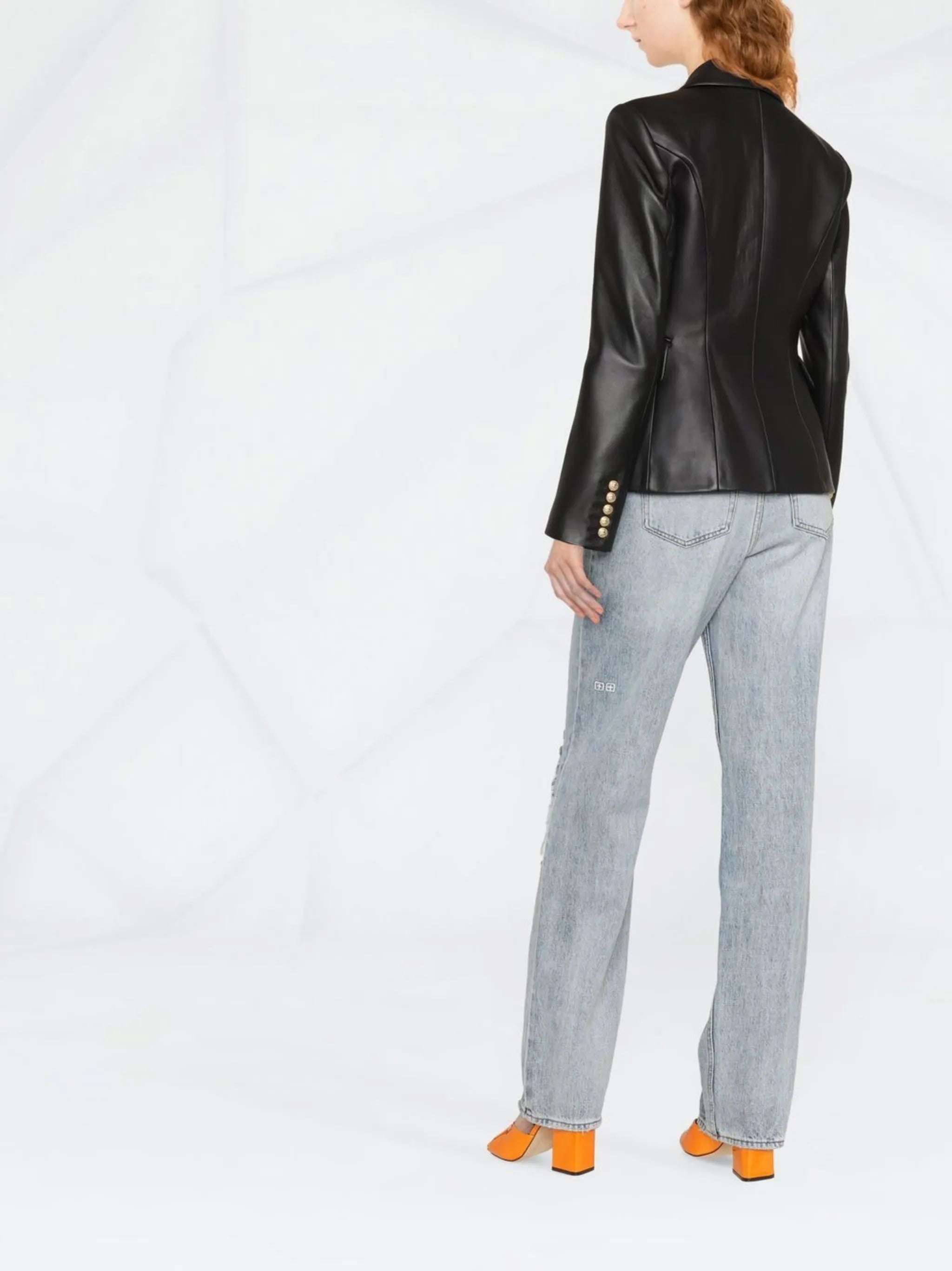 double-breasted leather blazer