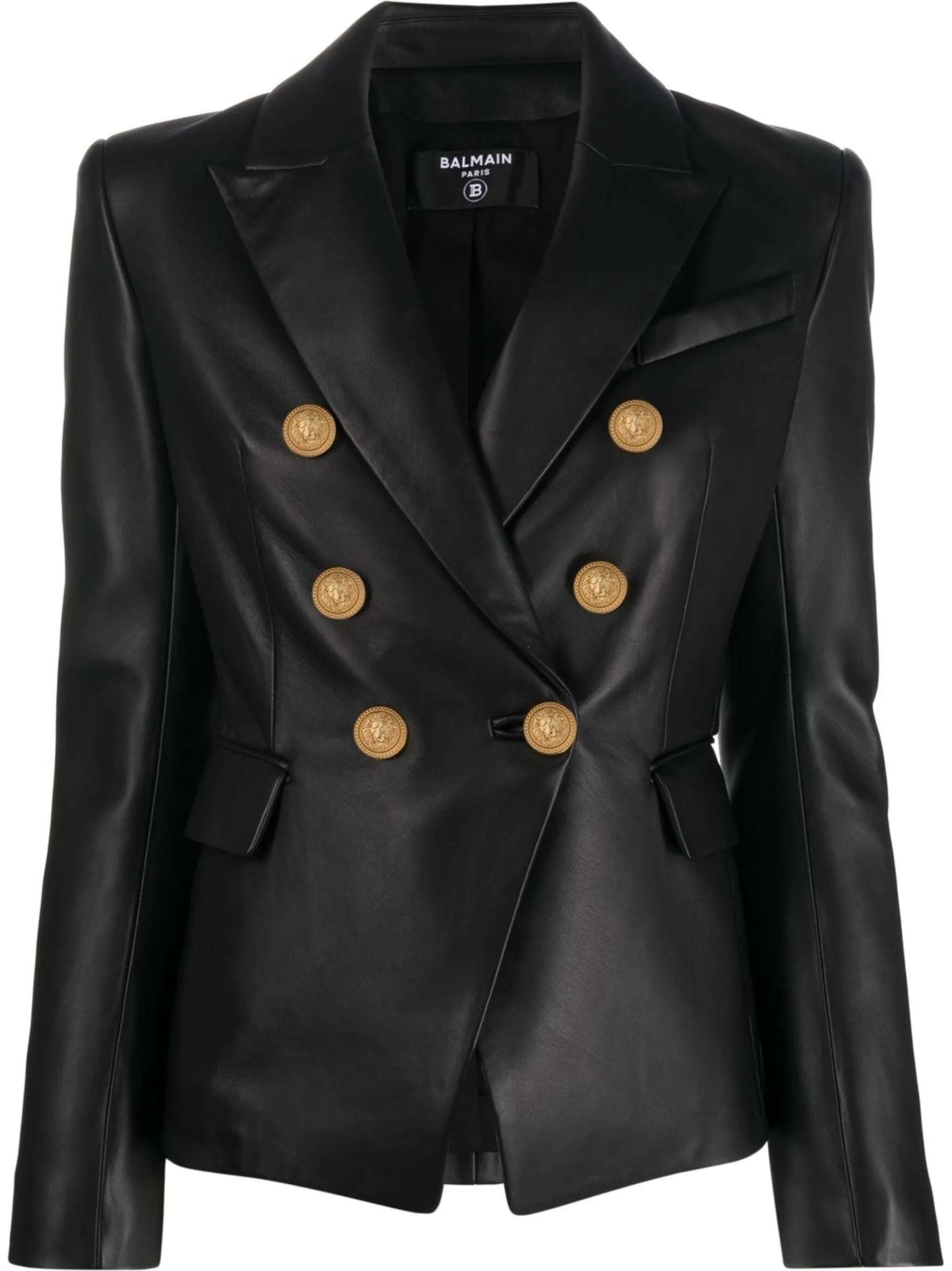double-breasted leather blazer