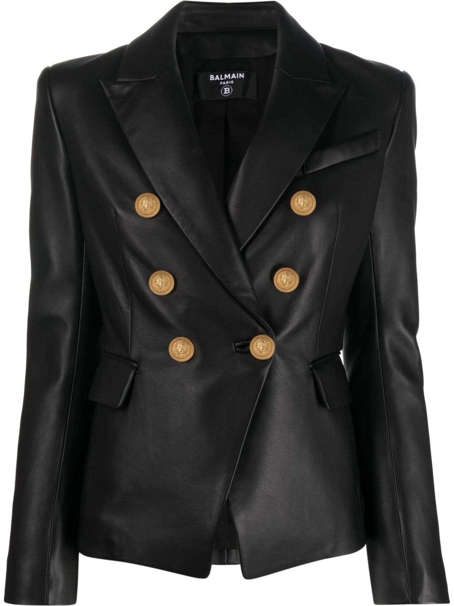 double-breasted leather blazer