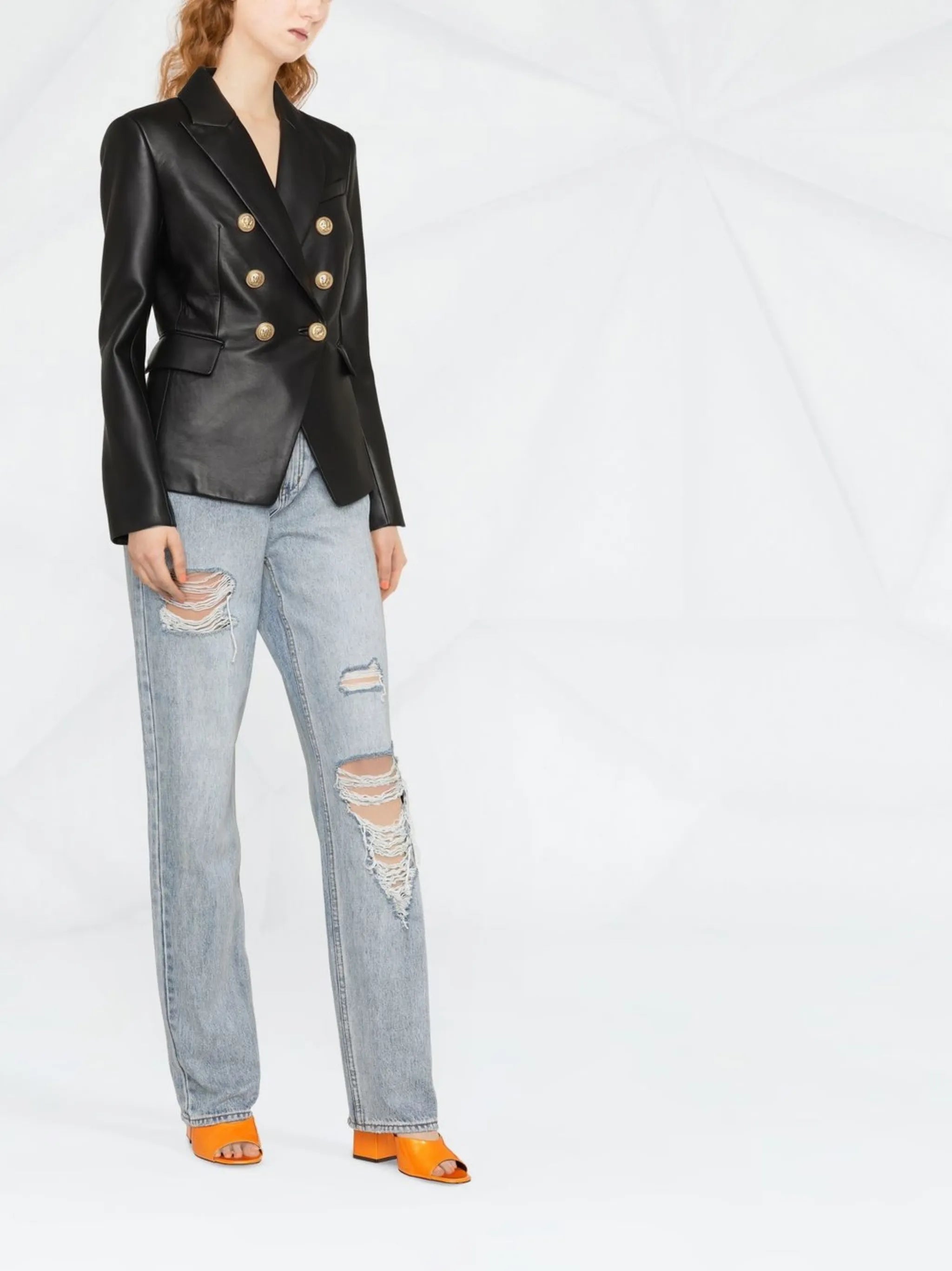 double-breasted leather blazer