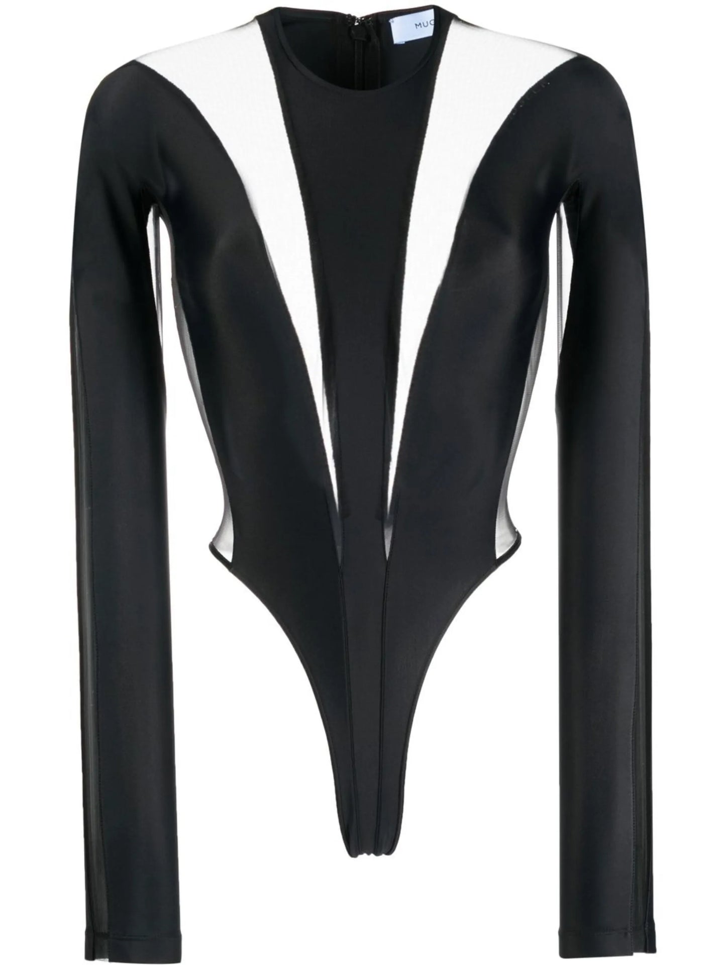 logo-plaque sheer panelled bodysuit