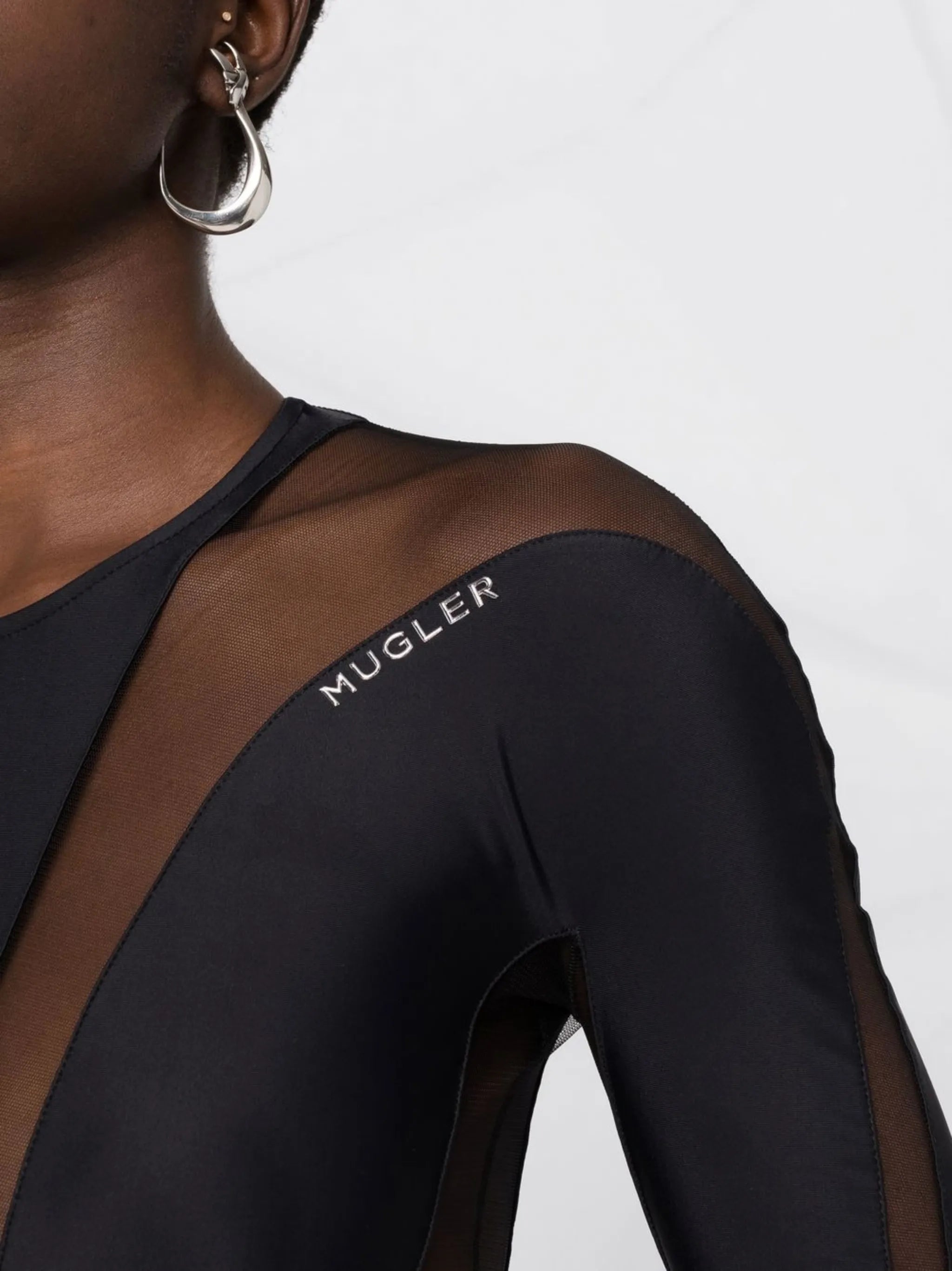 logo-plaque sheer panelled bodysuit