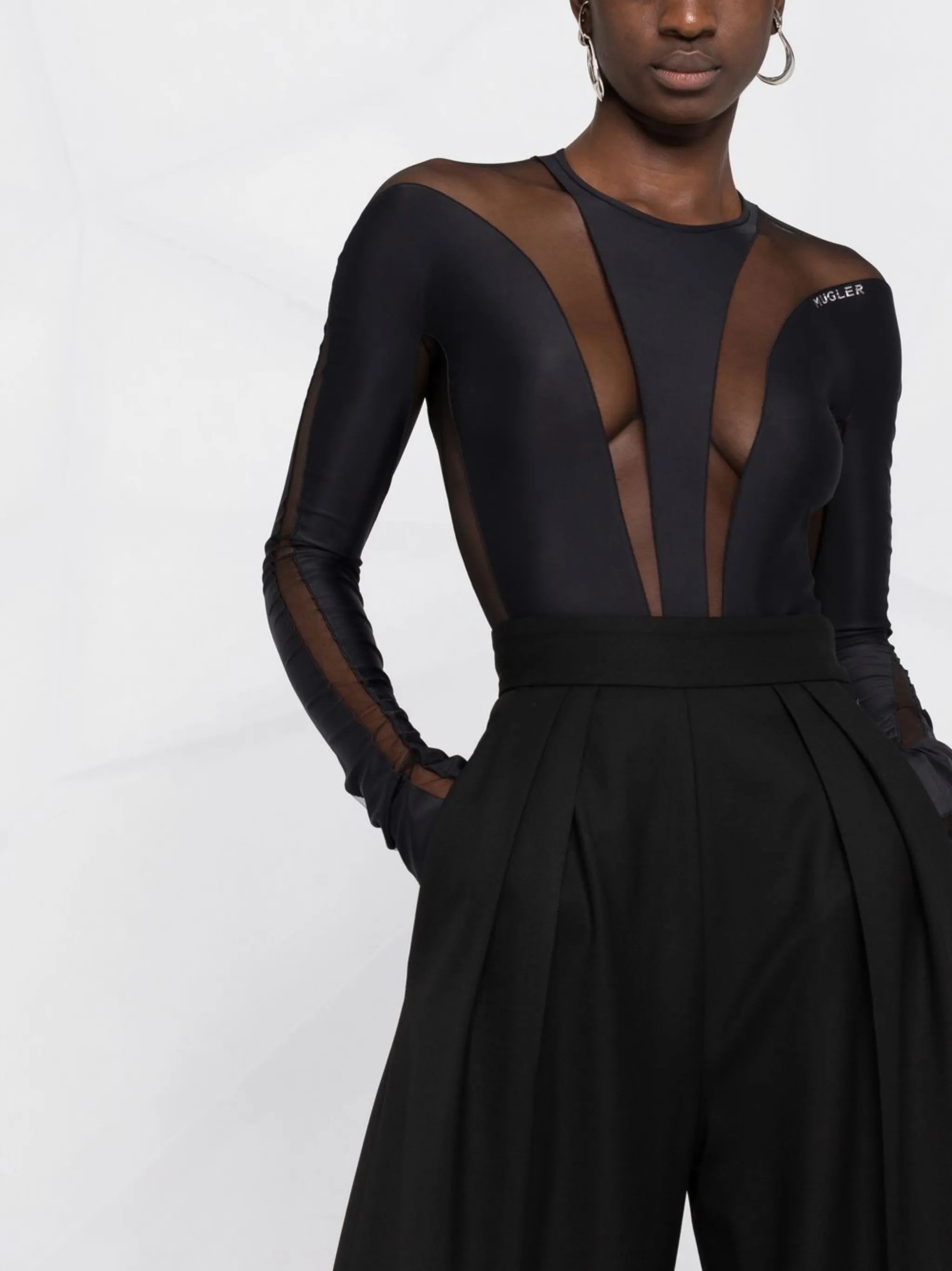 logo-plaque sheer panelled bodysuit