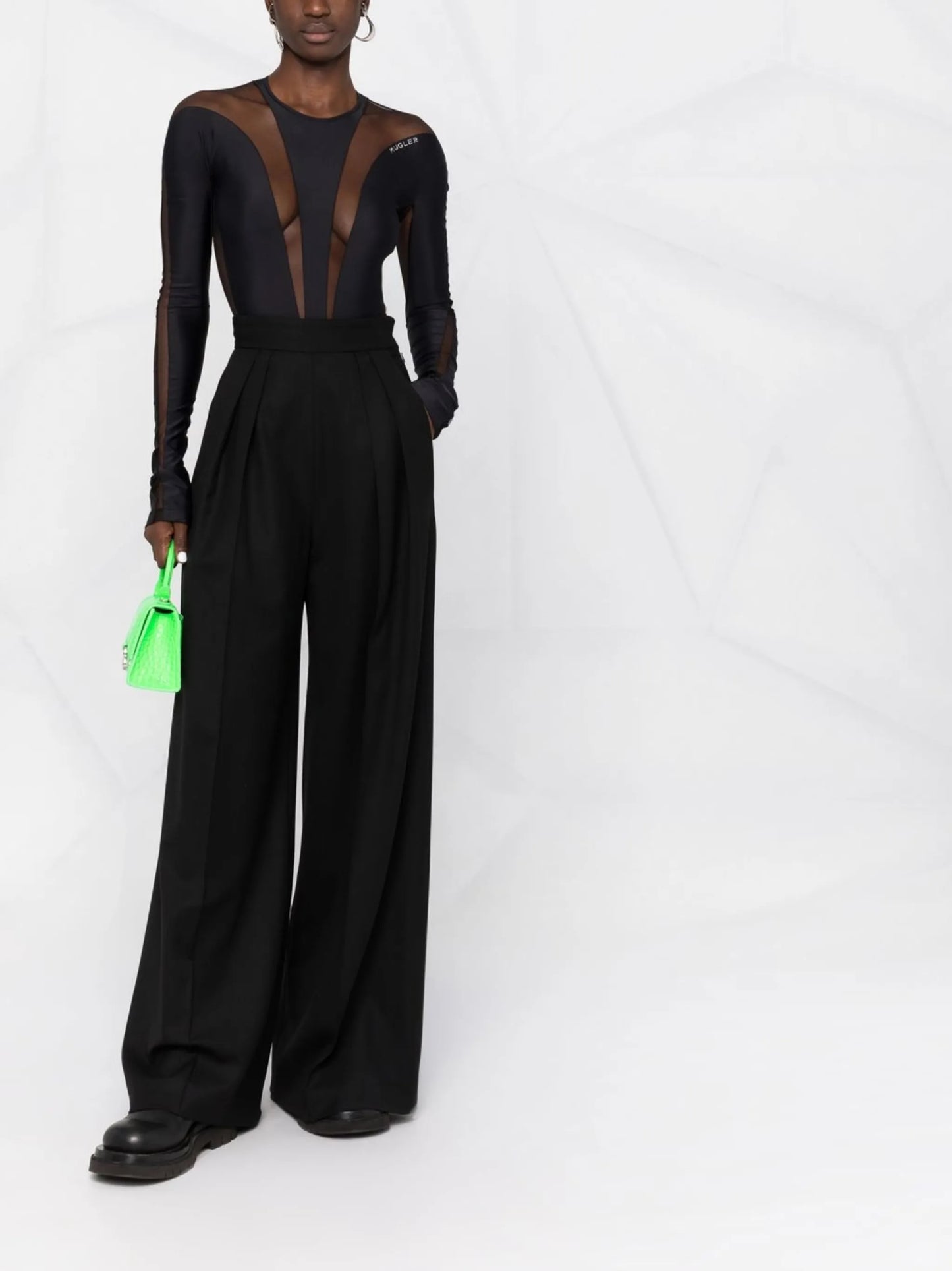 logo-plaque sheer panelled bodysuit