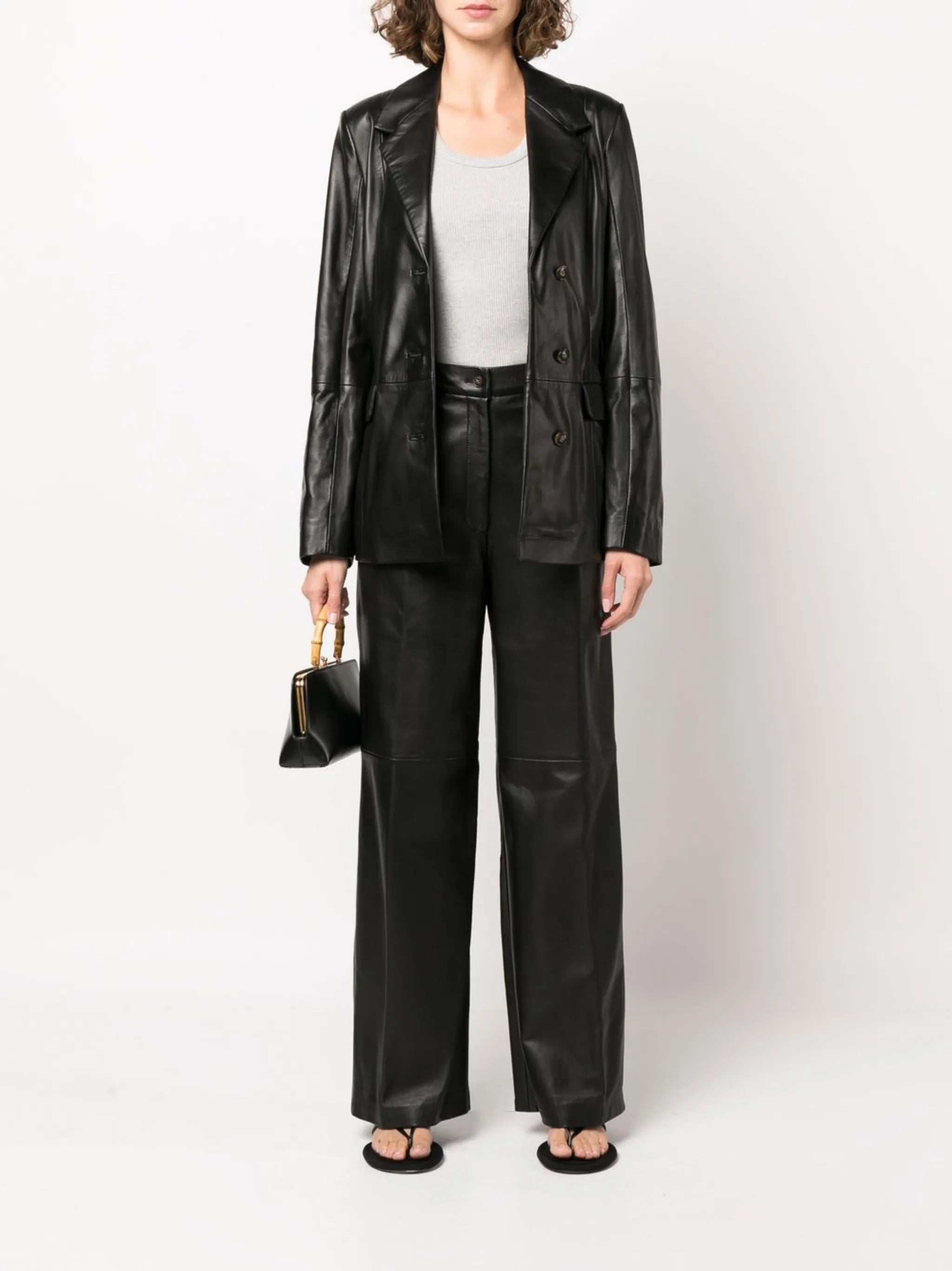 single-breasted leather blazer