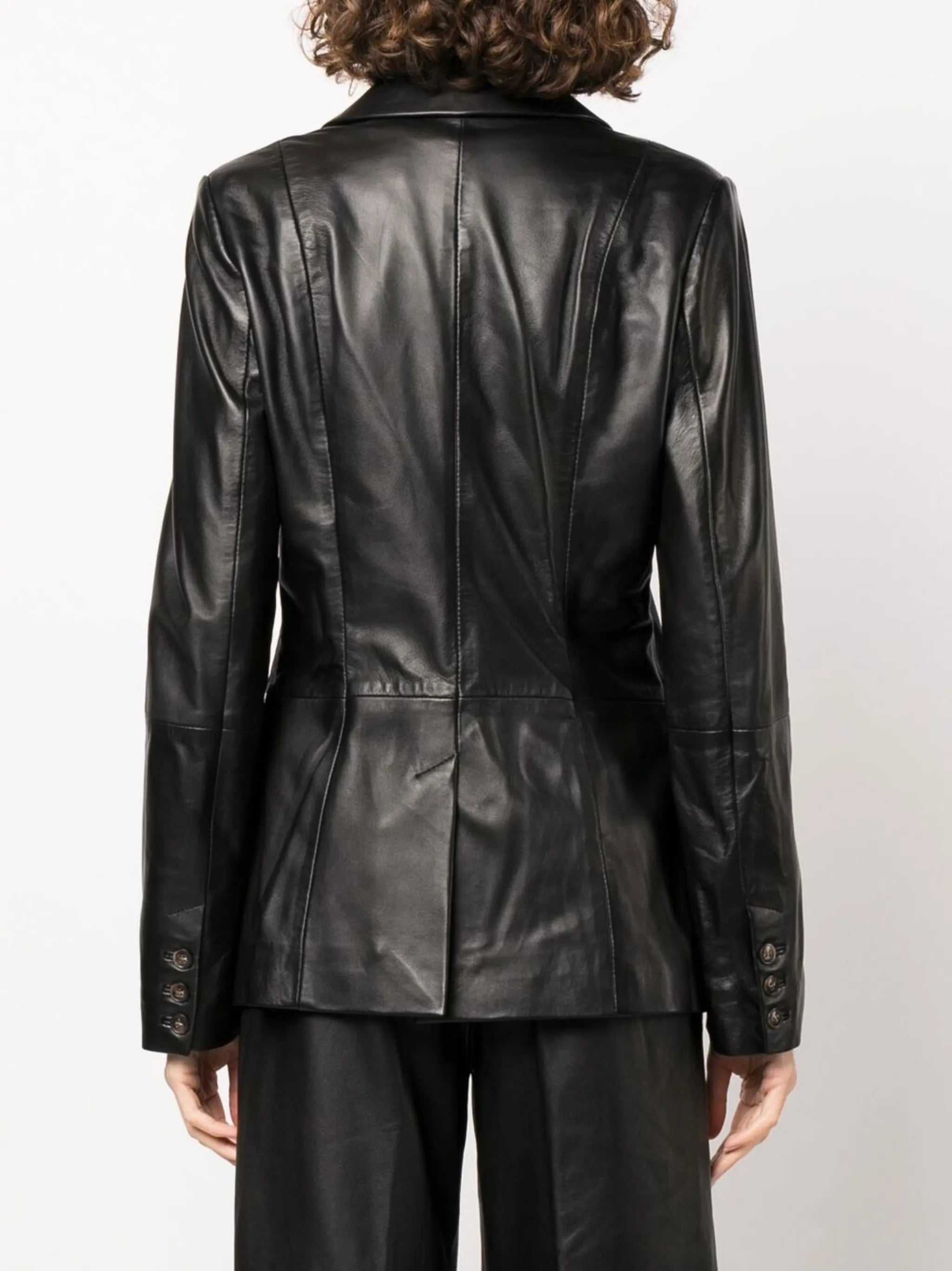 single-breasted leather blazer