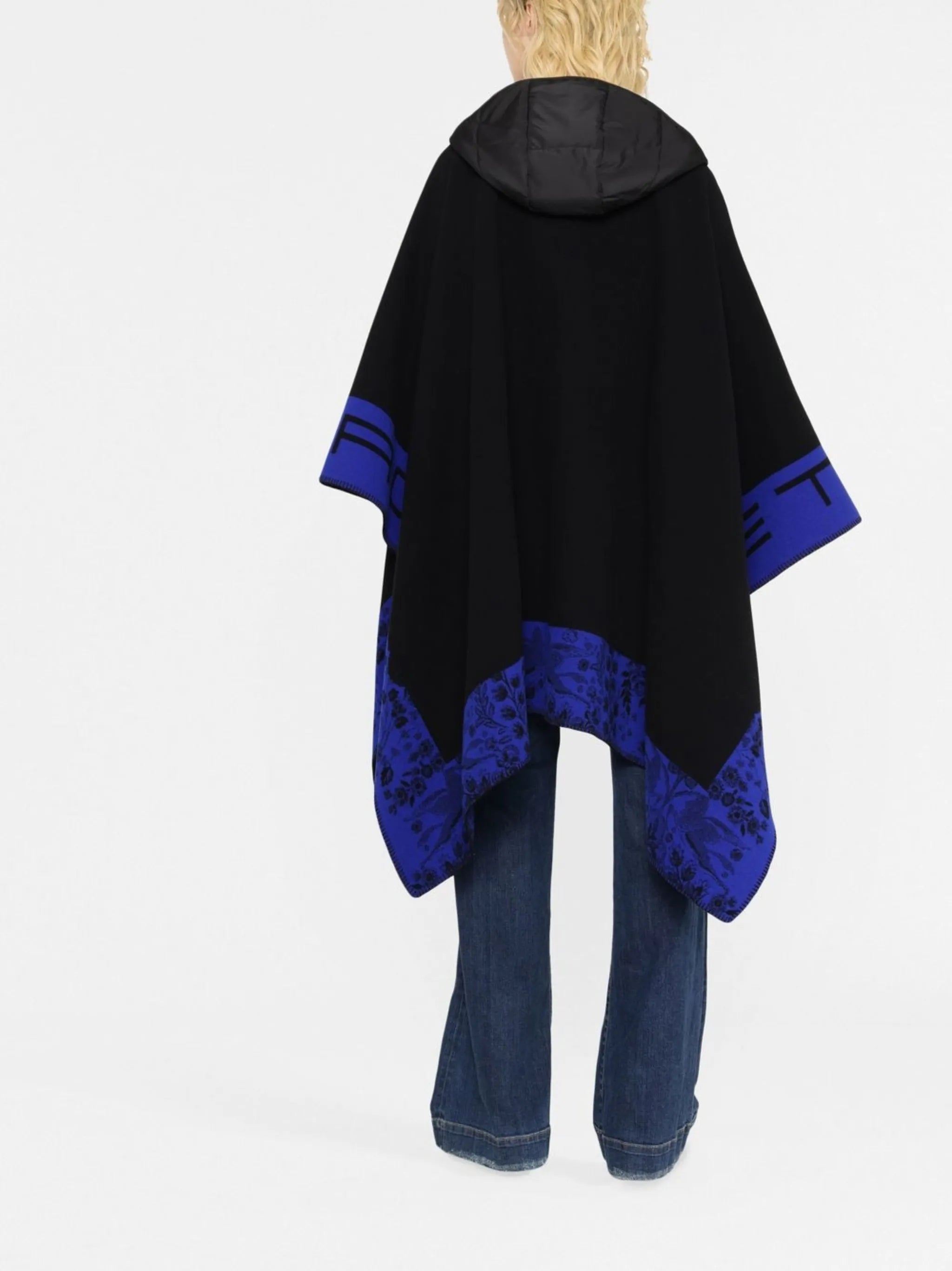 logo-jacquard virgin wool cape