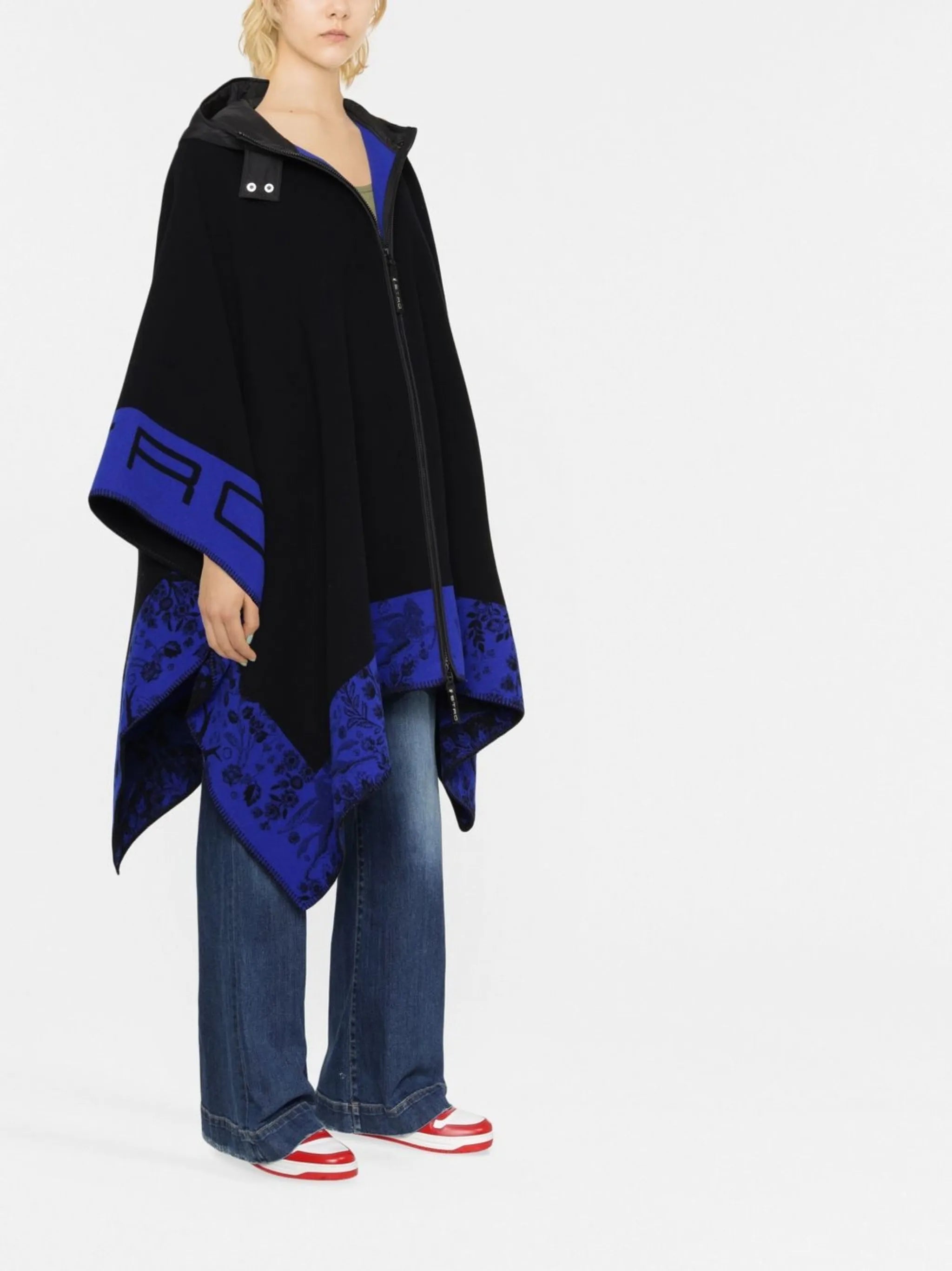 logo-jacquard virgin wool cape