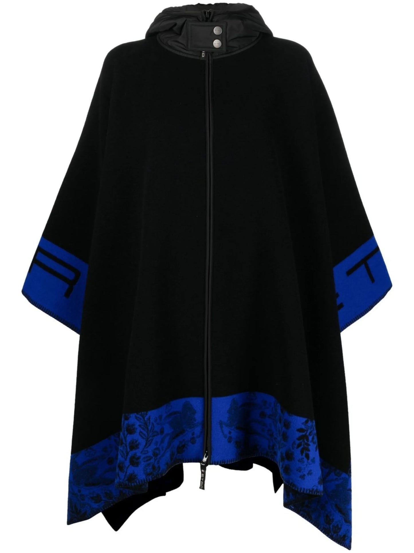 logo-jacquard virgin wool cape