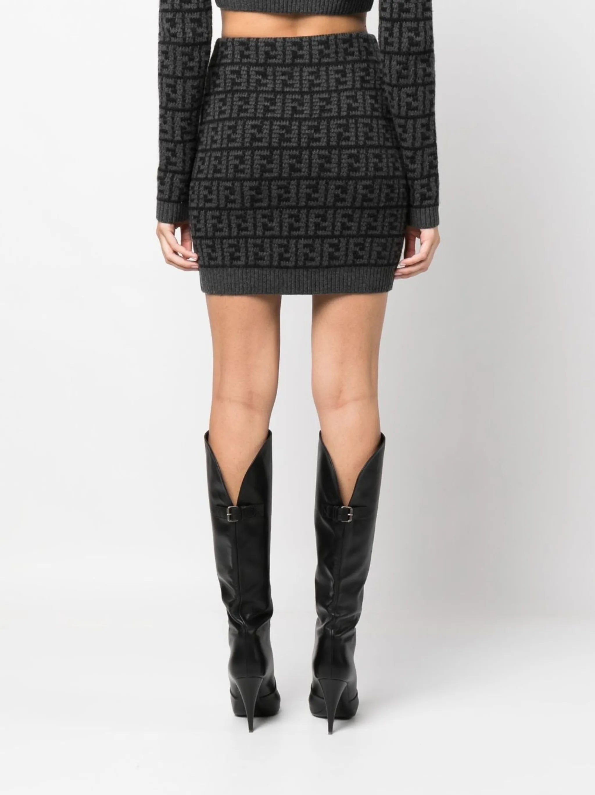 FF logo-pattern cashmere skirt
