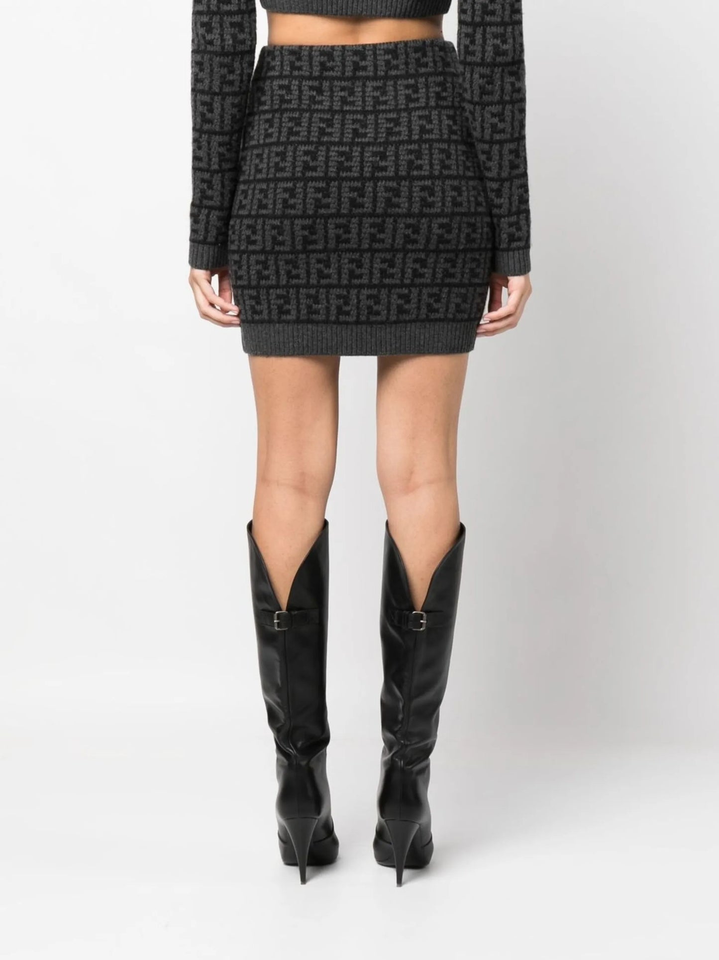 FF logo-pattern cashmere skirt