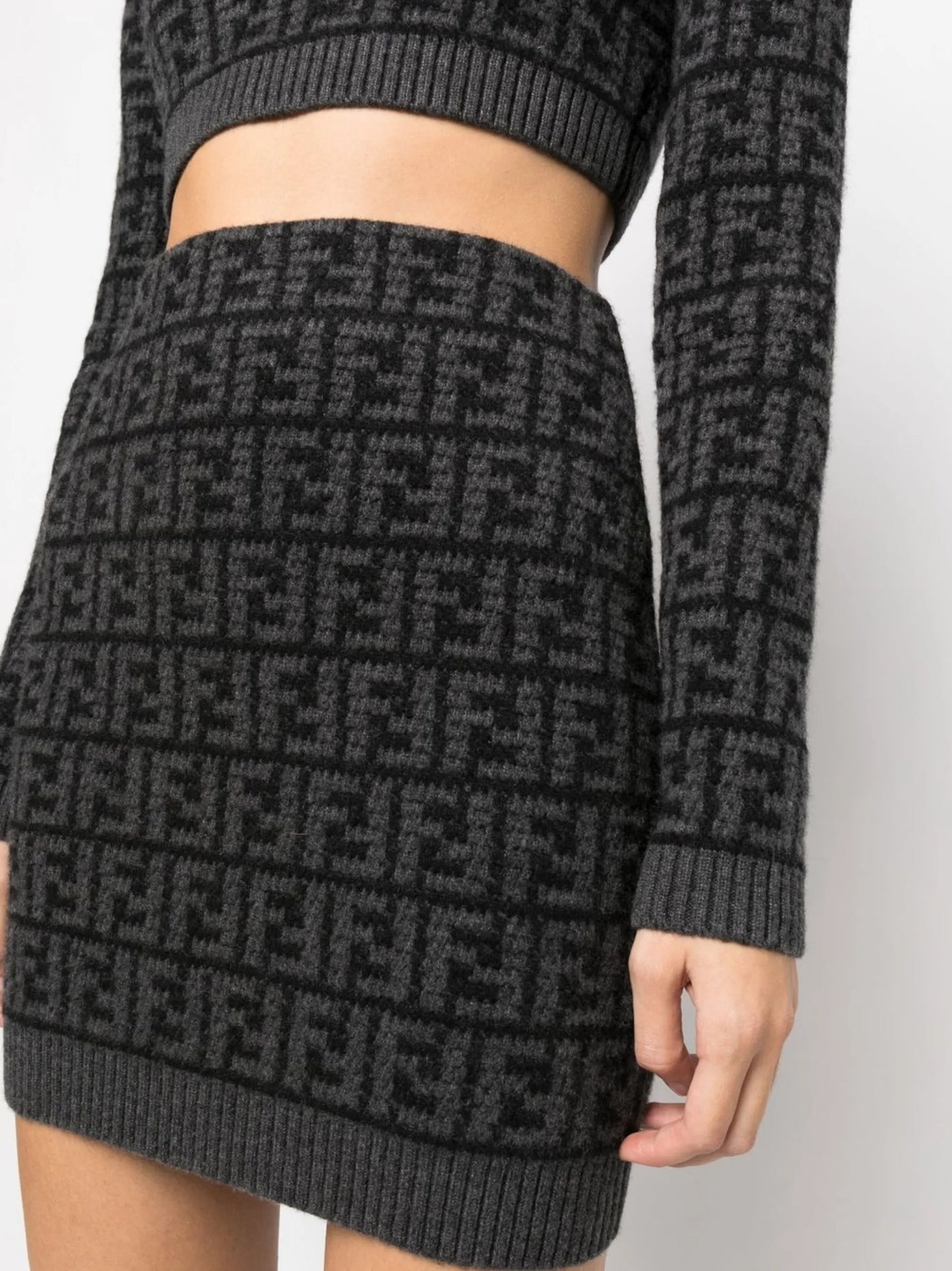 FF logo-pattern cashmere skirt