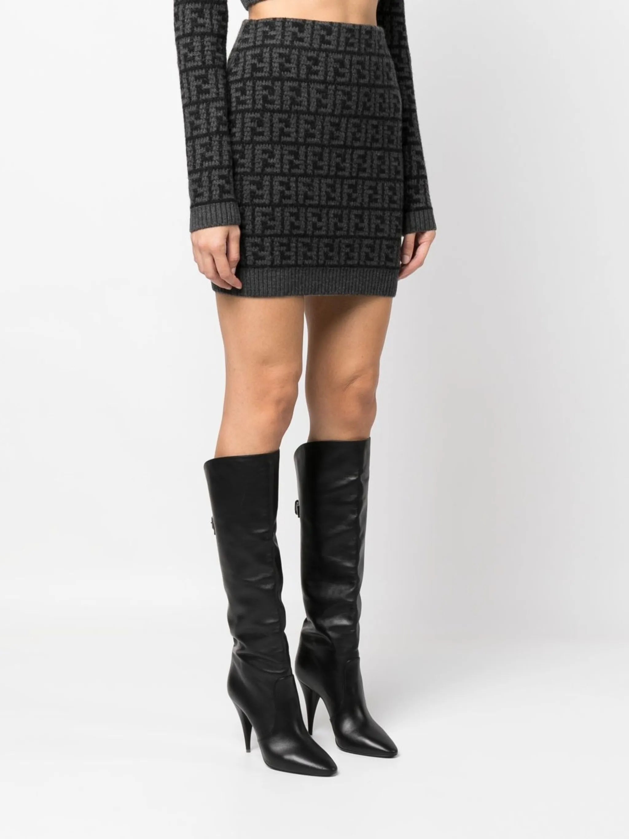 FF logo-pattern cashmere skirt