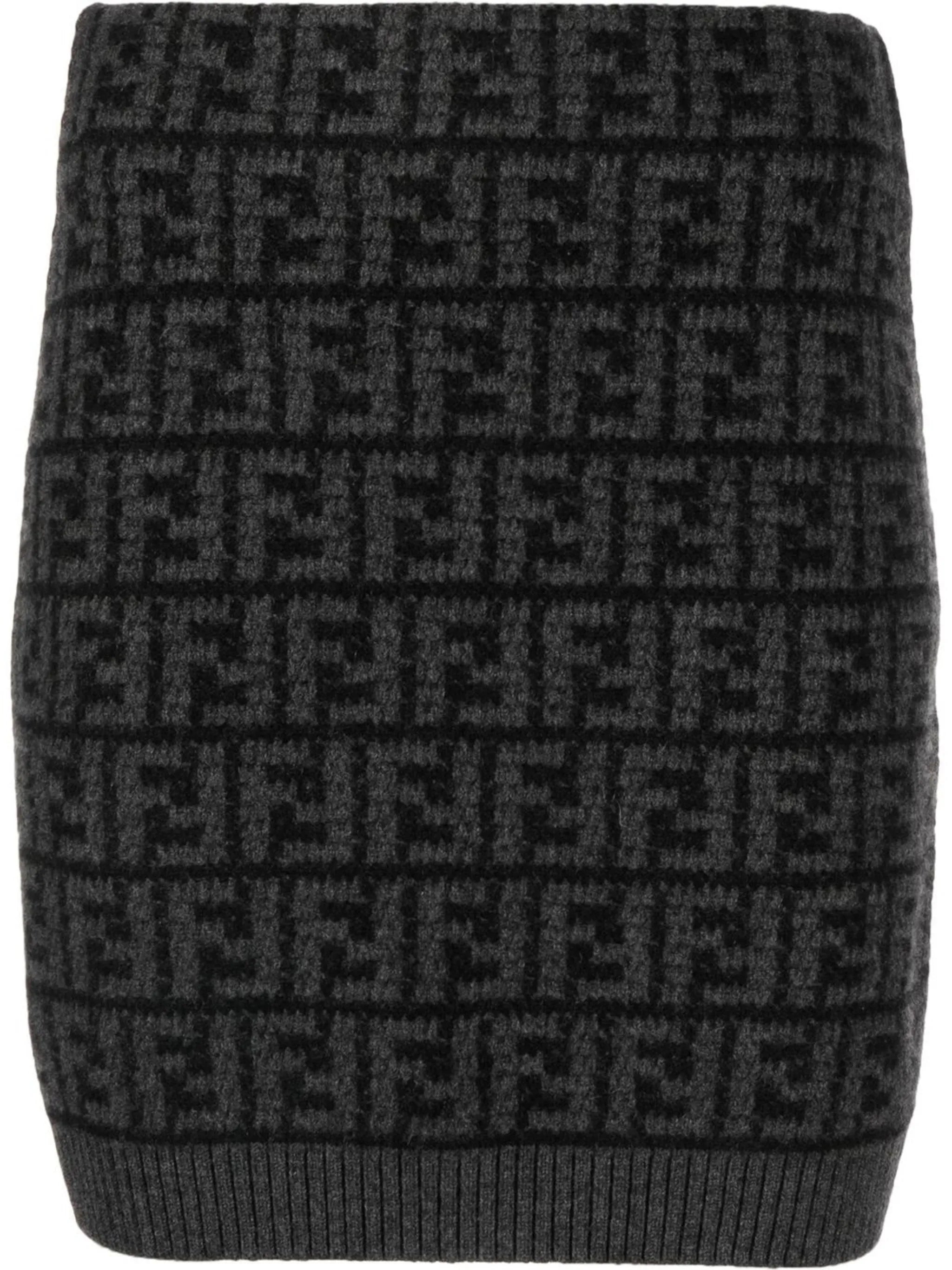 FF logo-pattern cashmere skirt