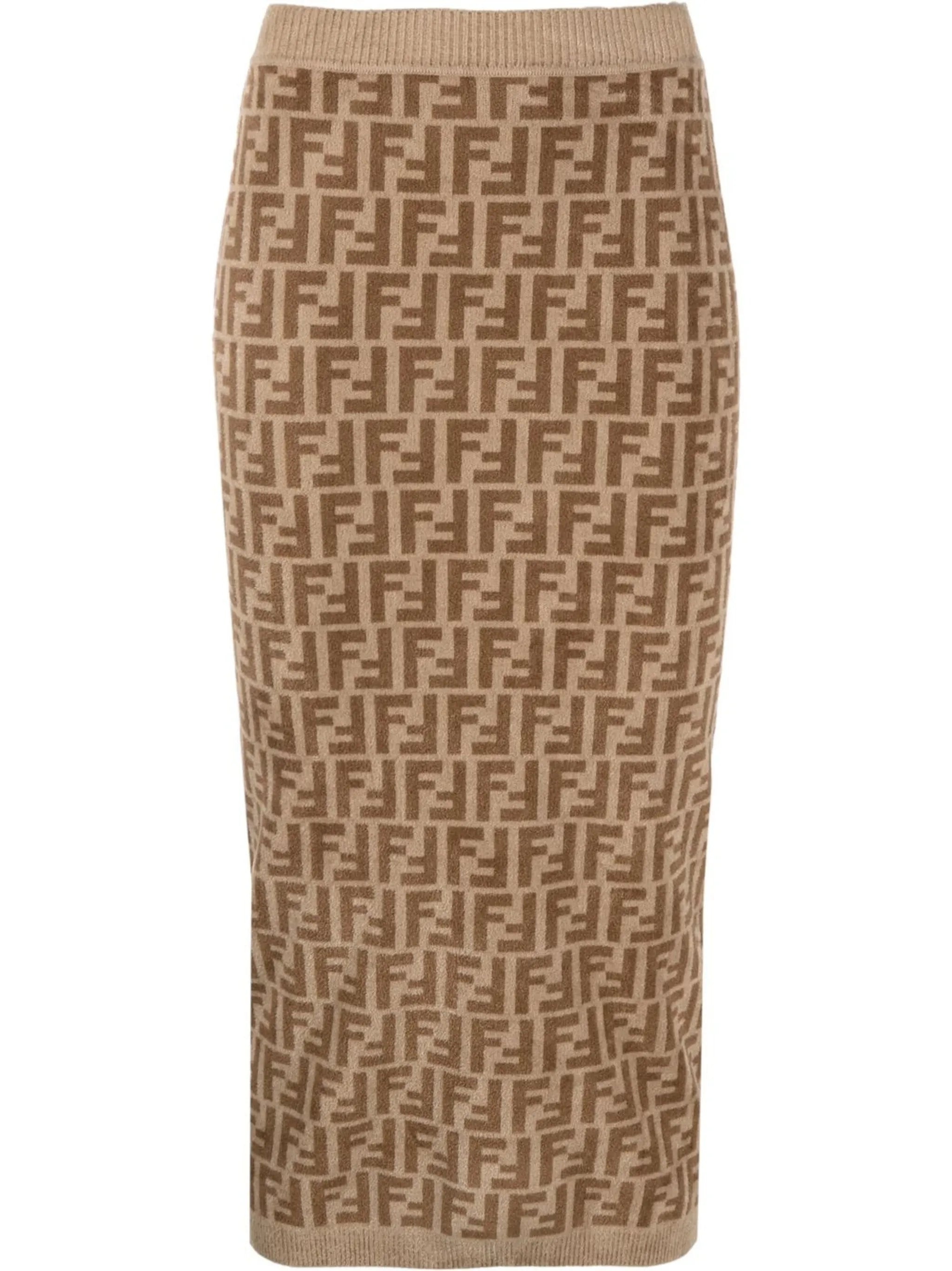 FF logo-print velvet midi skirt