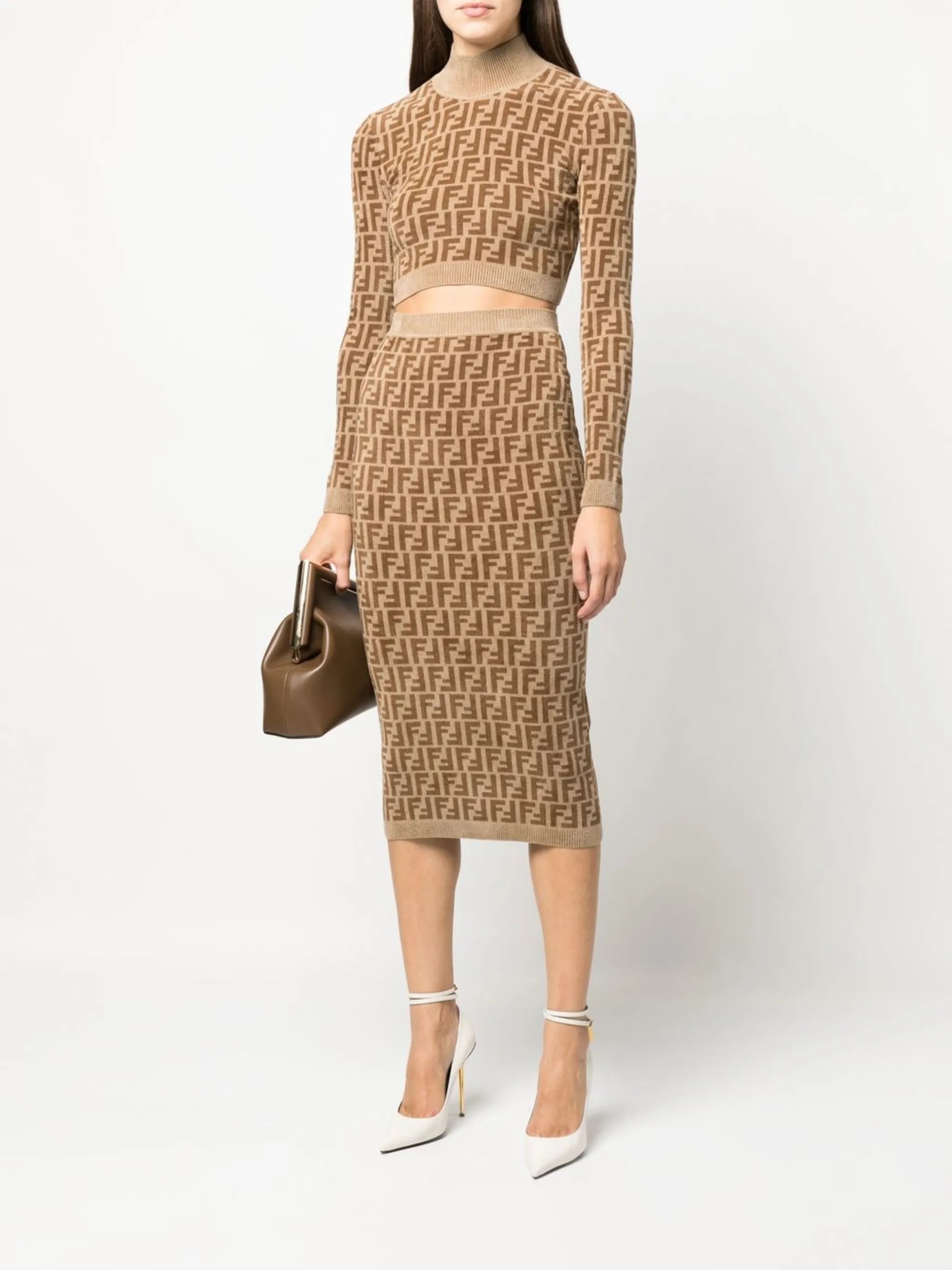 FF logo-print velvet midi skirt