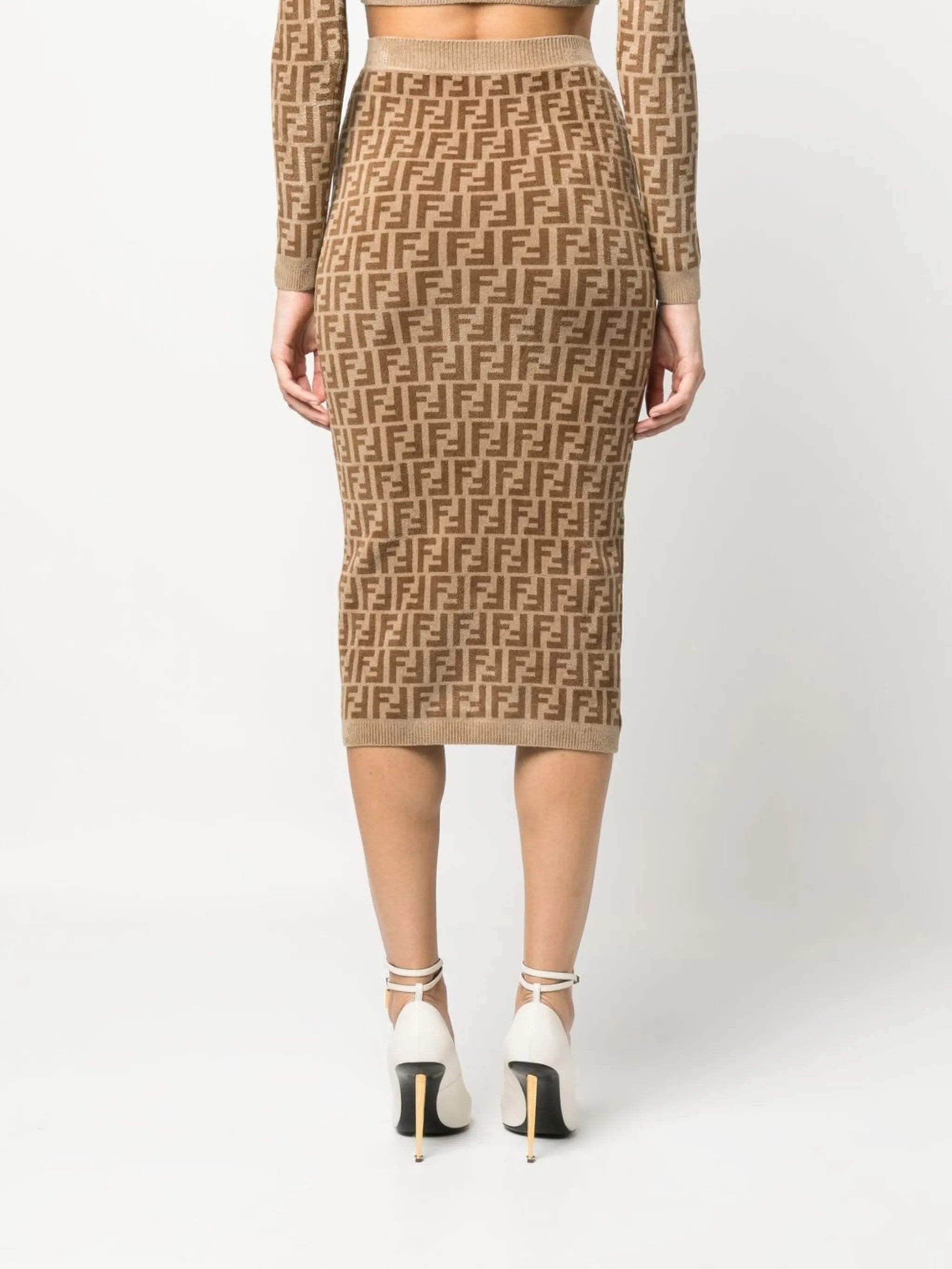 FF logo-print velvet midi skirt