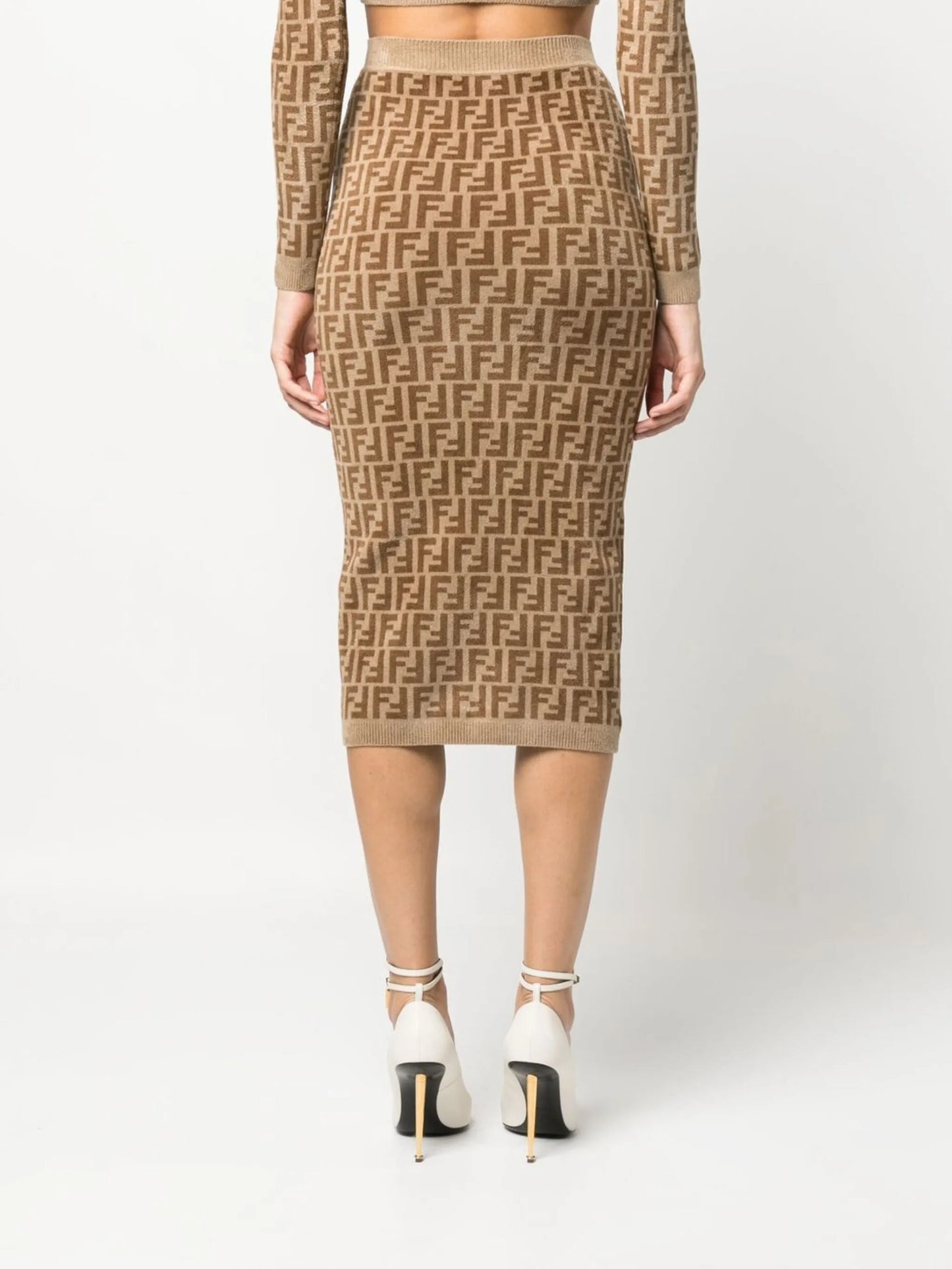 FF logo-print velvet midi skirt