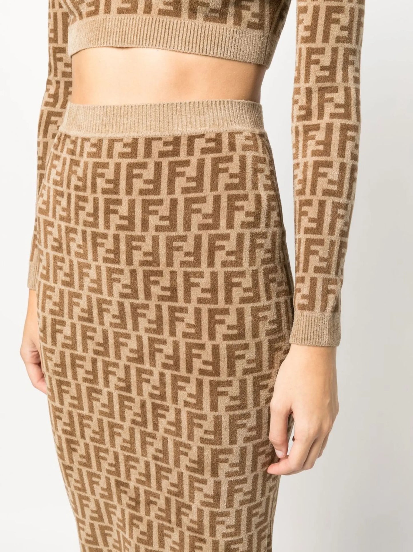 FF logo-print velvet midi skirt