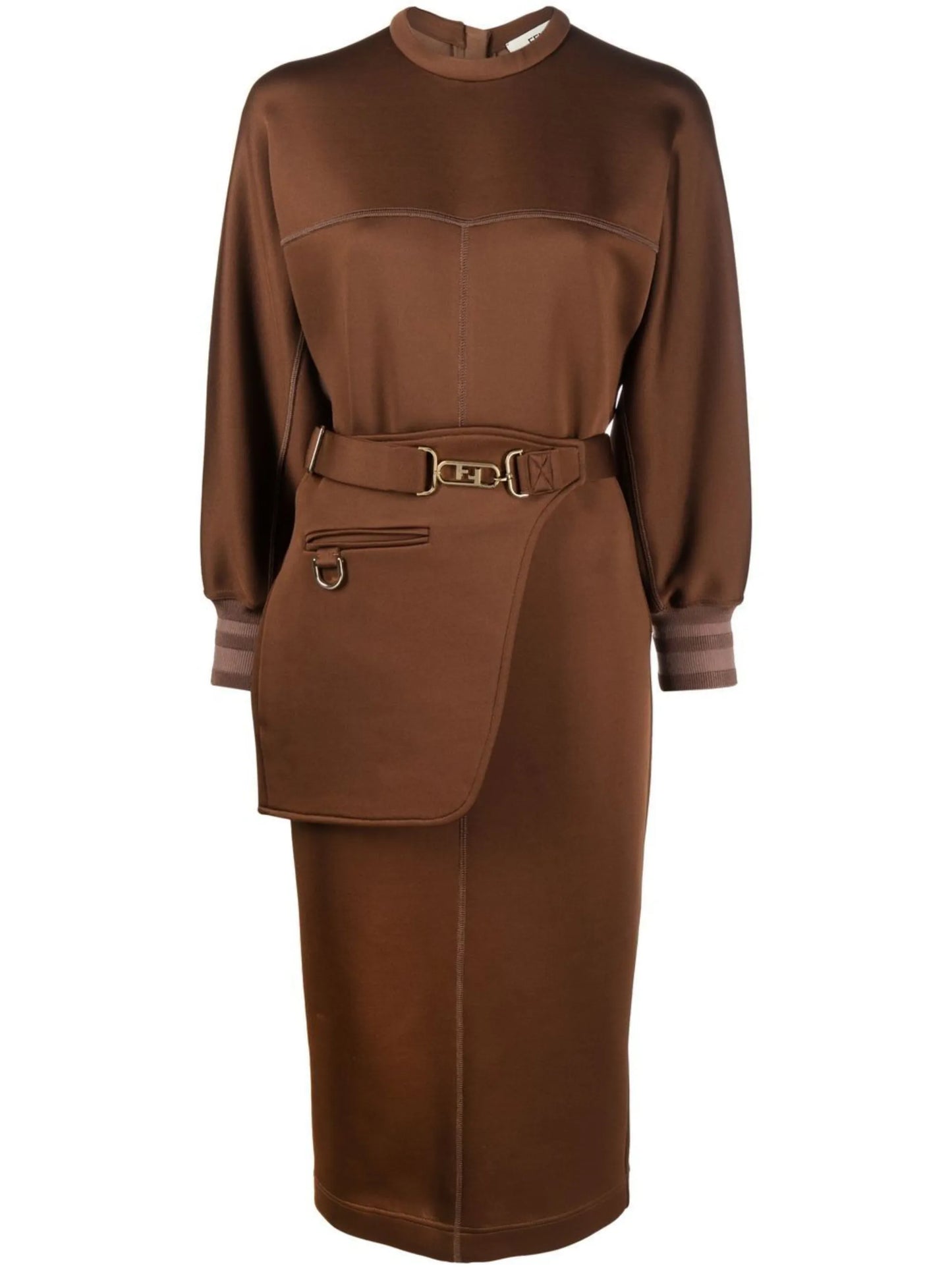 seam-detail belted jersey midi dress
