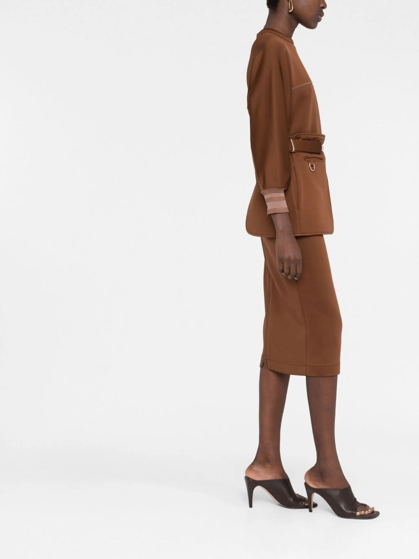 seam-detail belted jersey midi dress