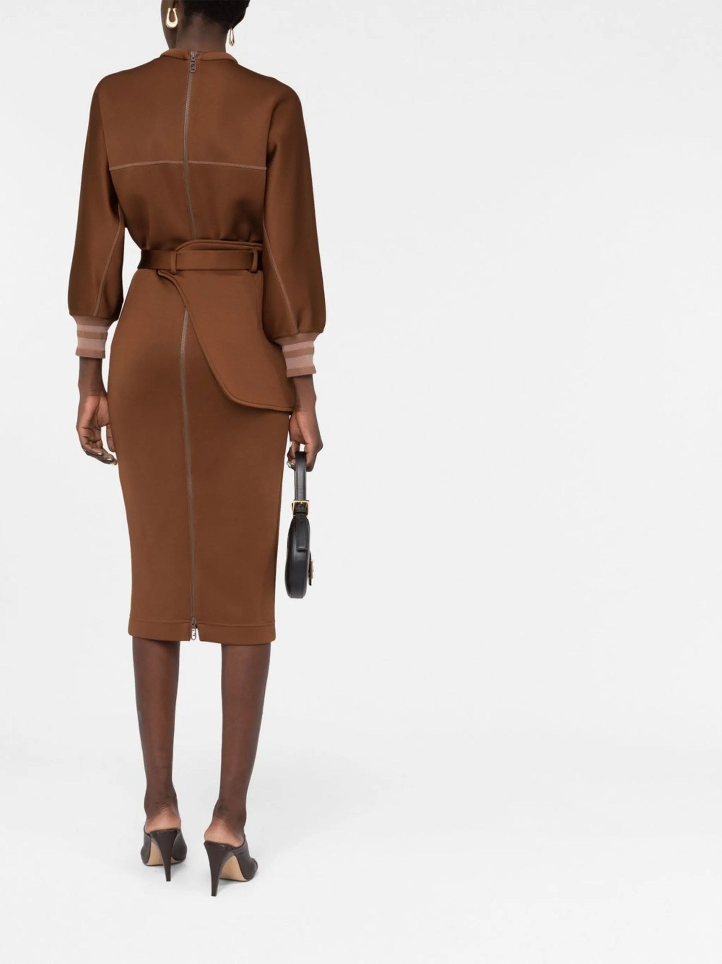 seam-detail belted jersey midi dress