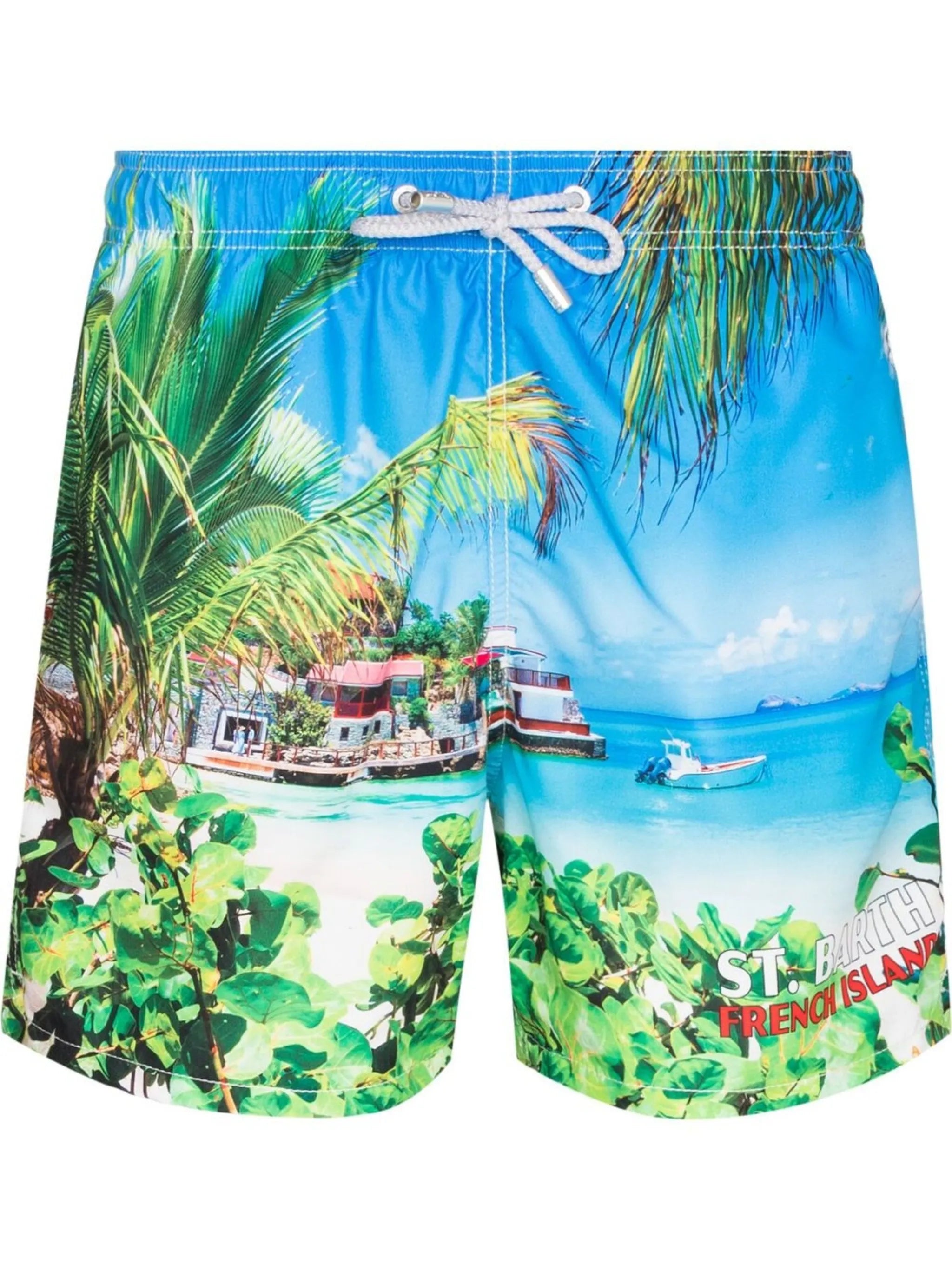 Caribbean Island print swim shorts