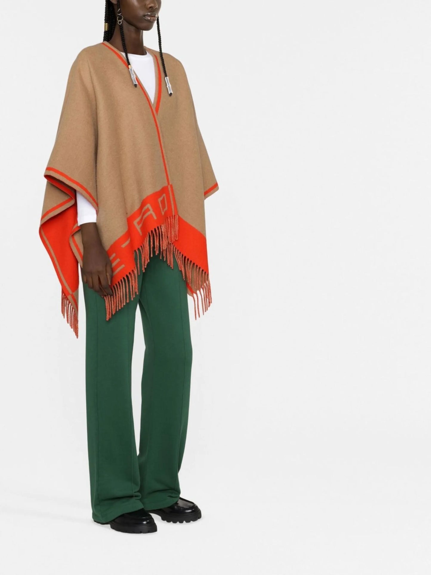 logo-jacquard fringed cape