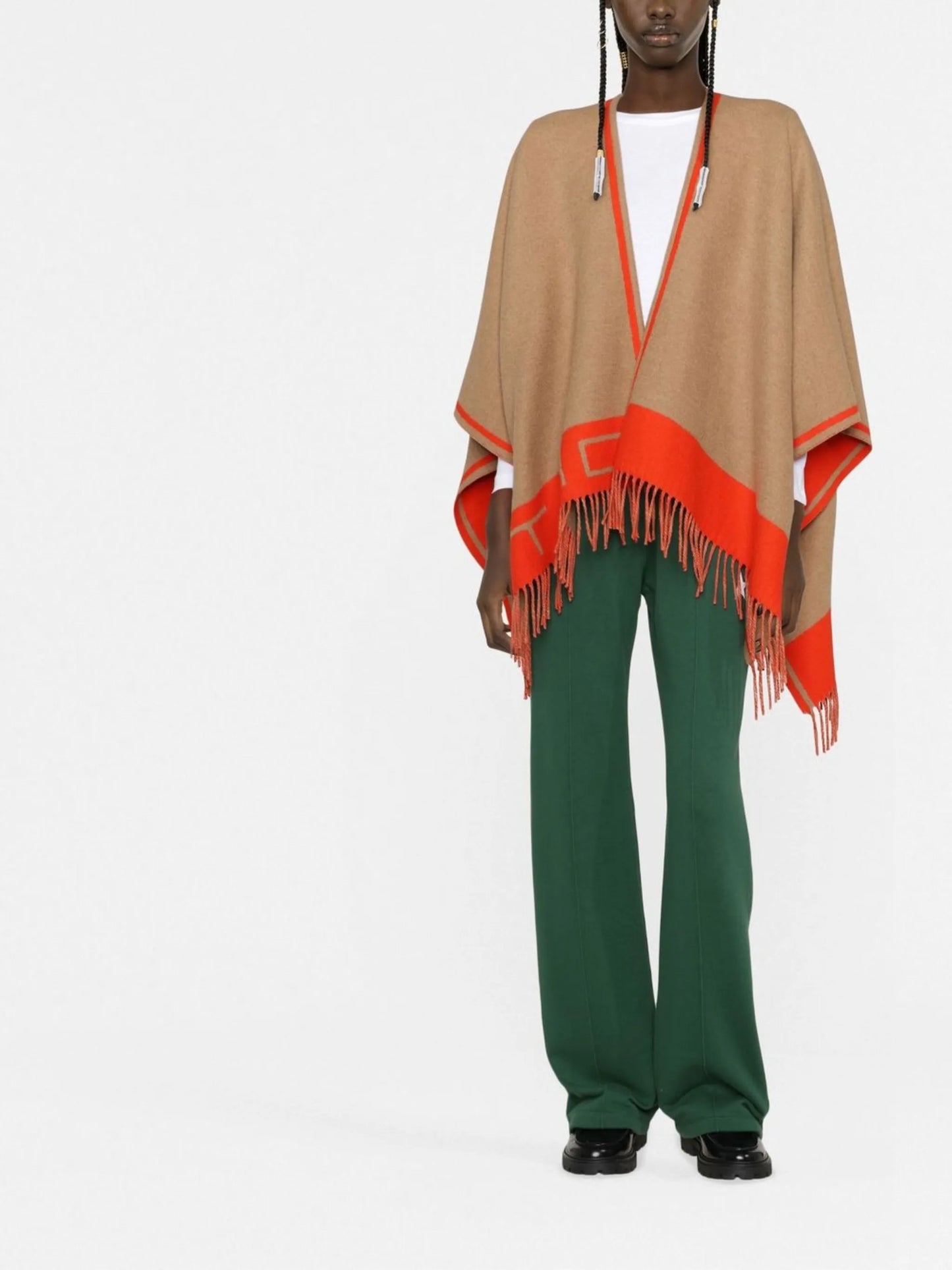 logo-jacquard fringed cape