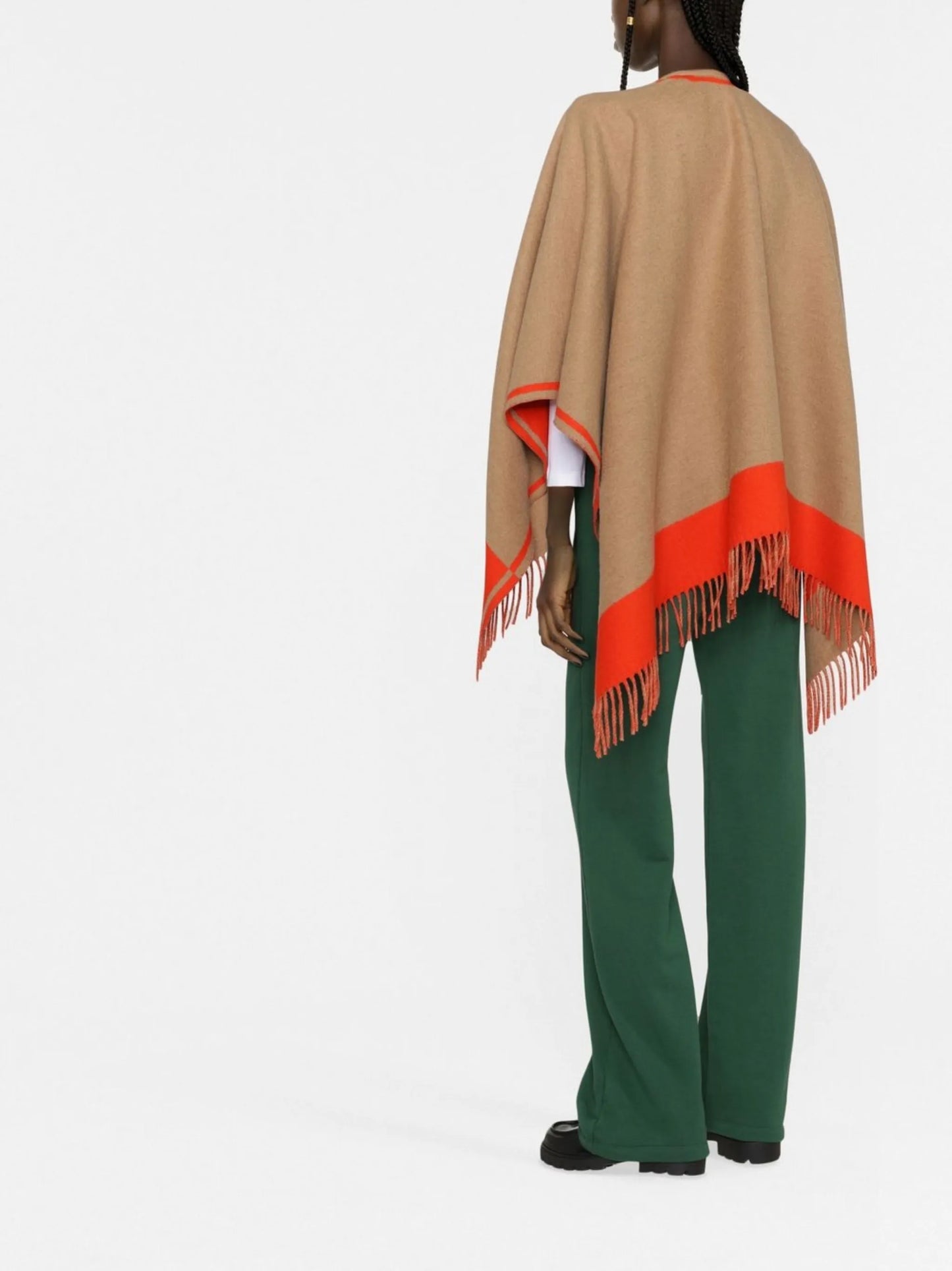 logo-jacquard fringed cape
