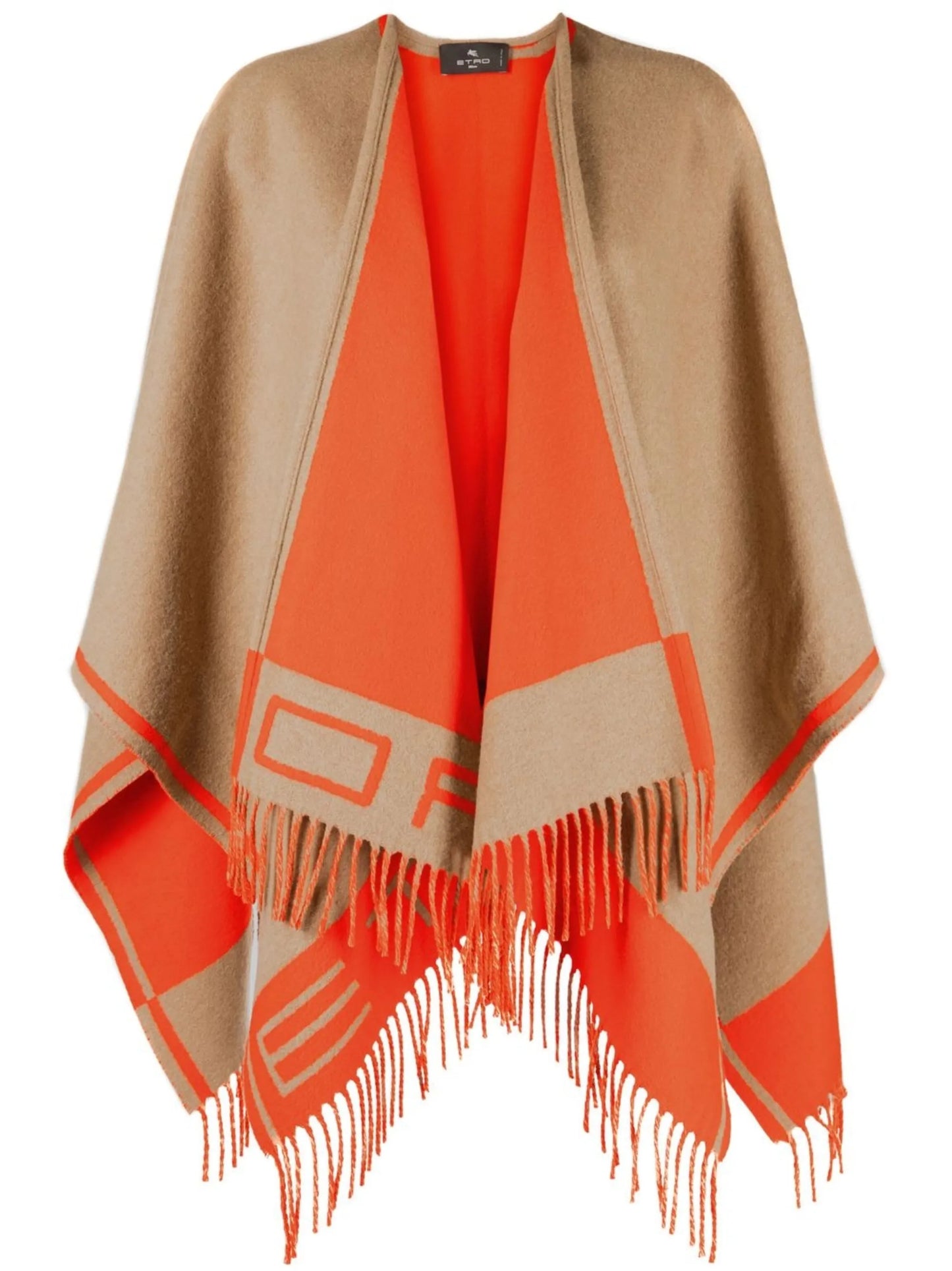 logo-jacquard fringed cape