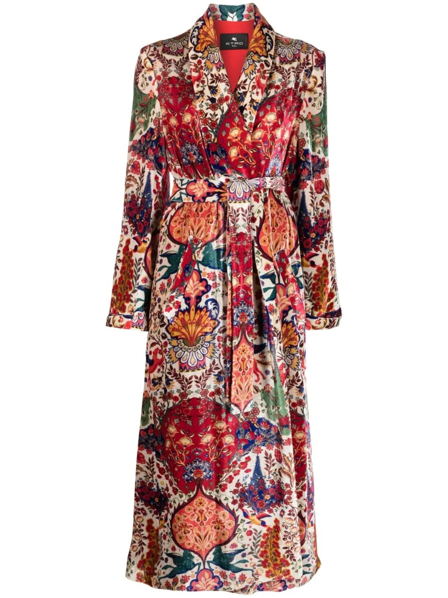floral-print belted trench coat