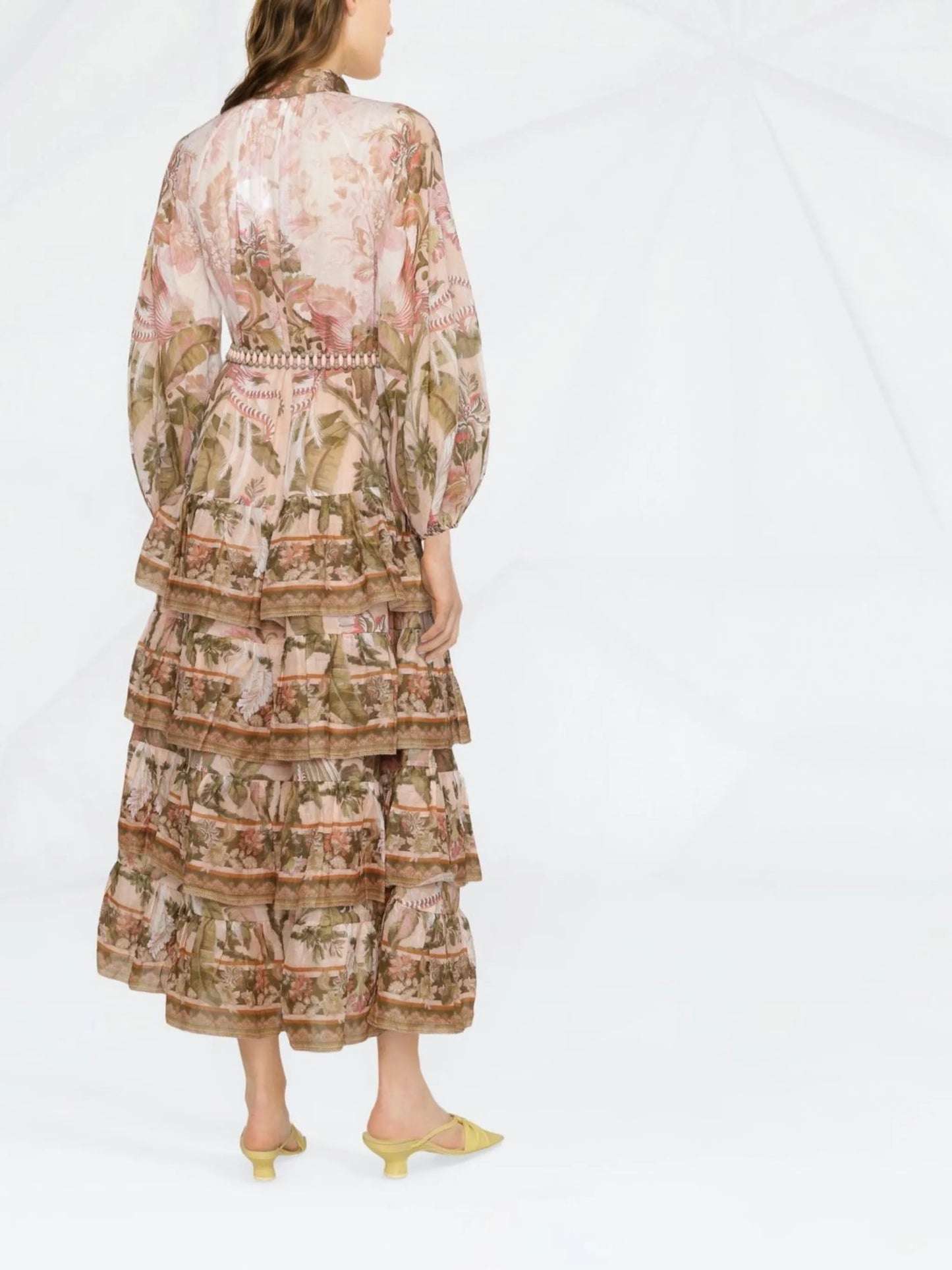 Lyre palm-print tiered maxi dress