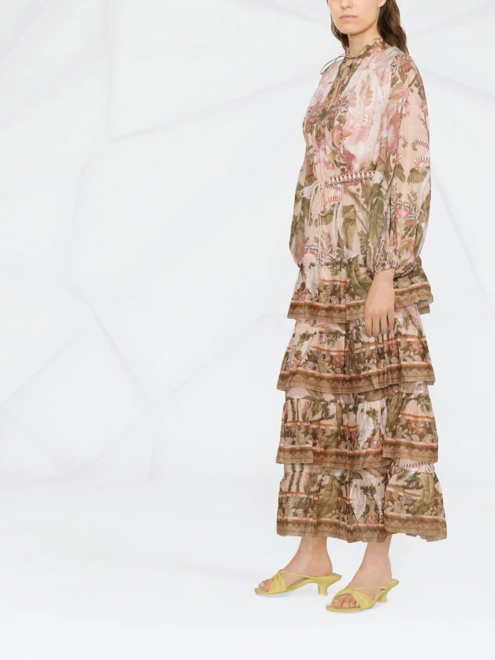 Lyre palm-print tiered maxi dress