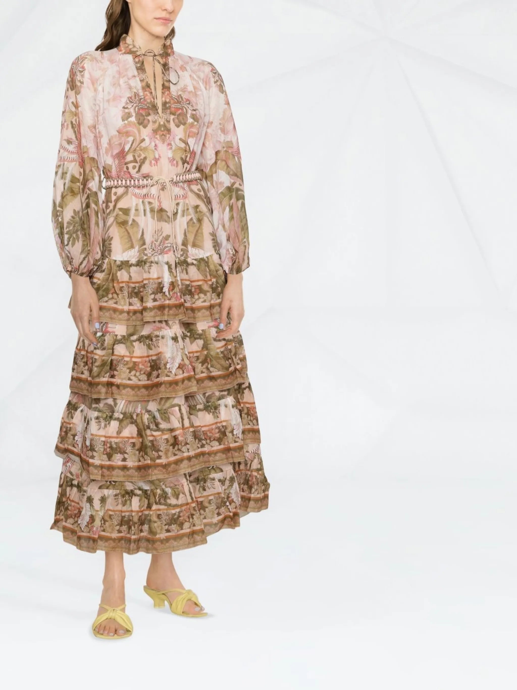 Lyre palm-print tiered maxi dress