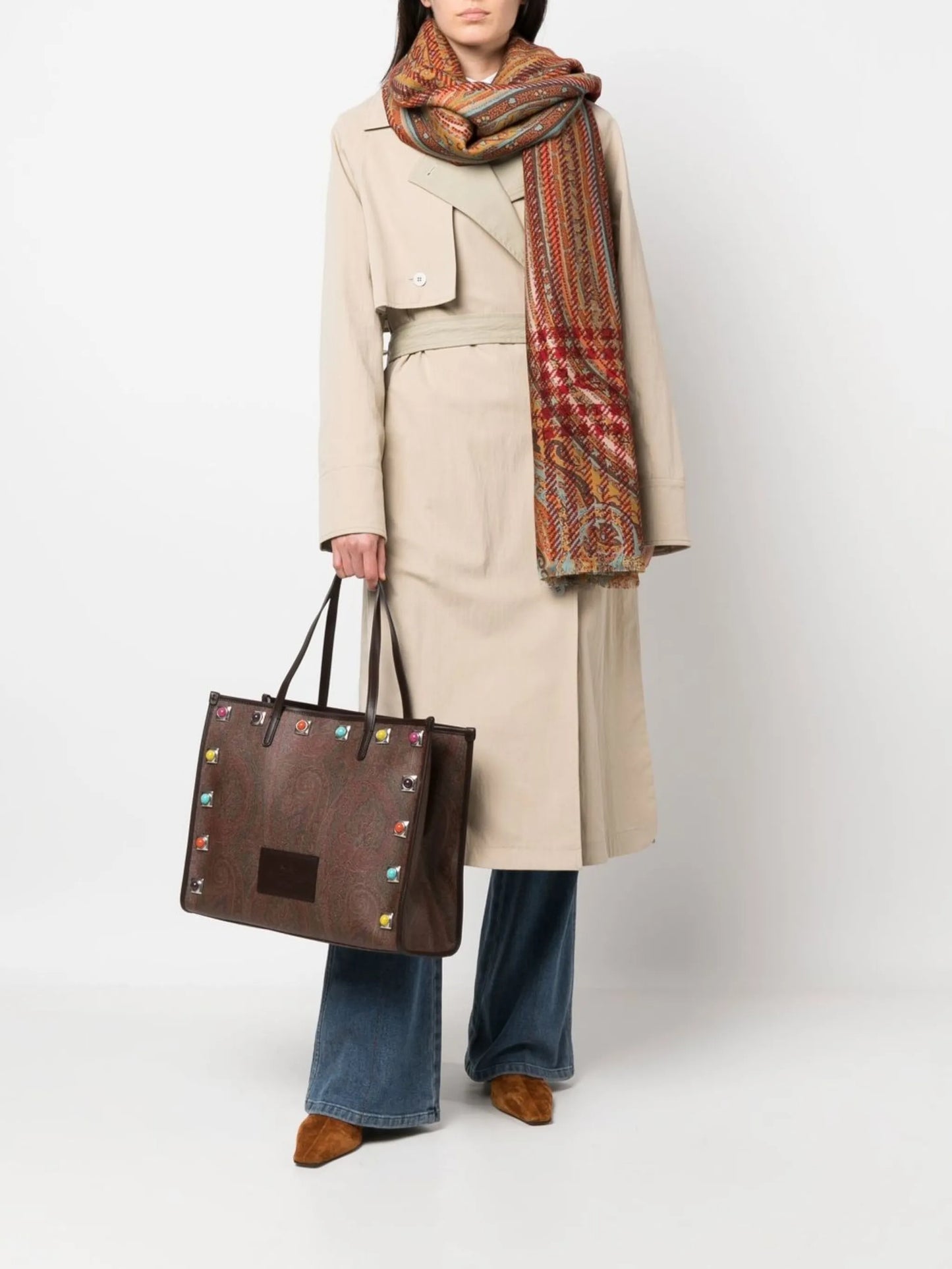 paisley-print studded tote bag