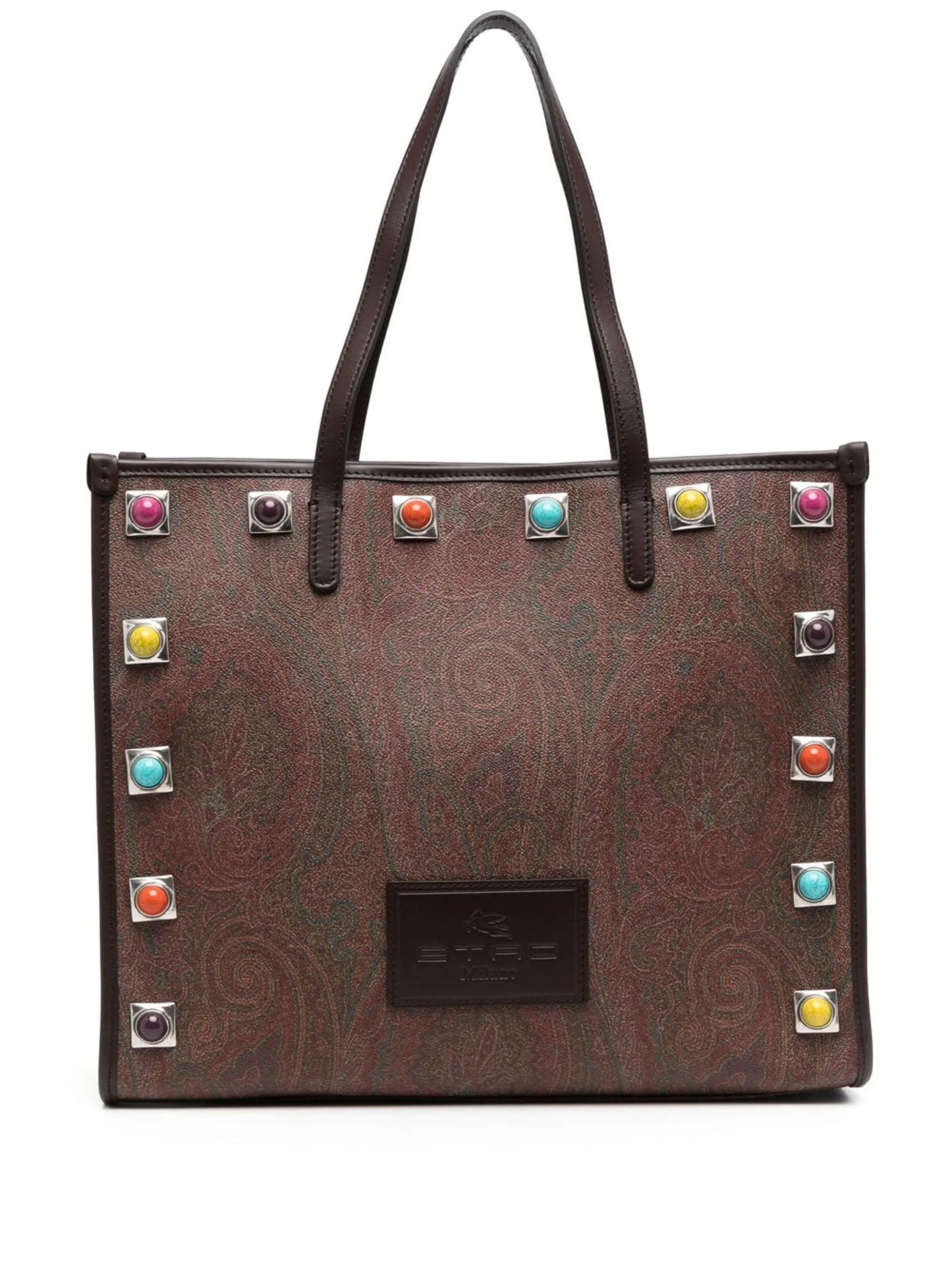 paisley-print studded tote bag