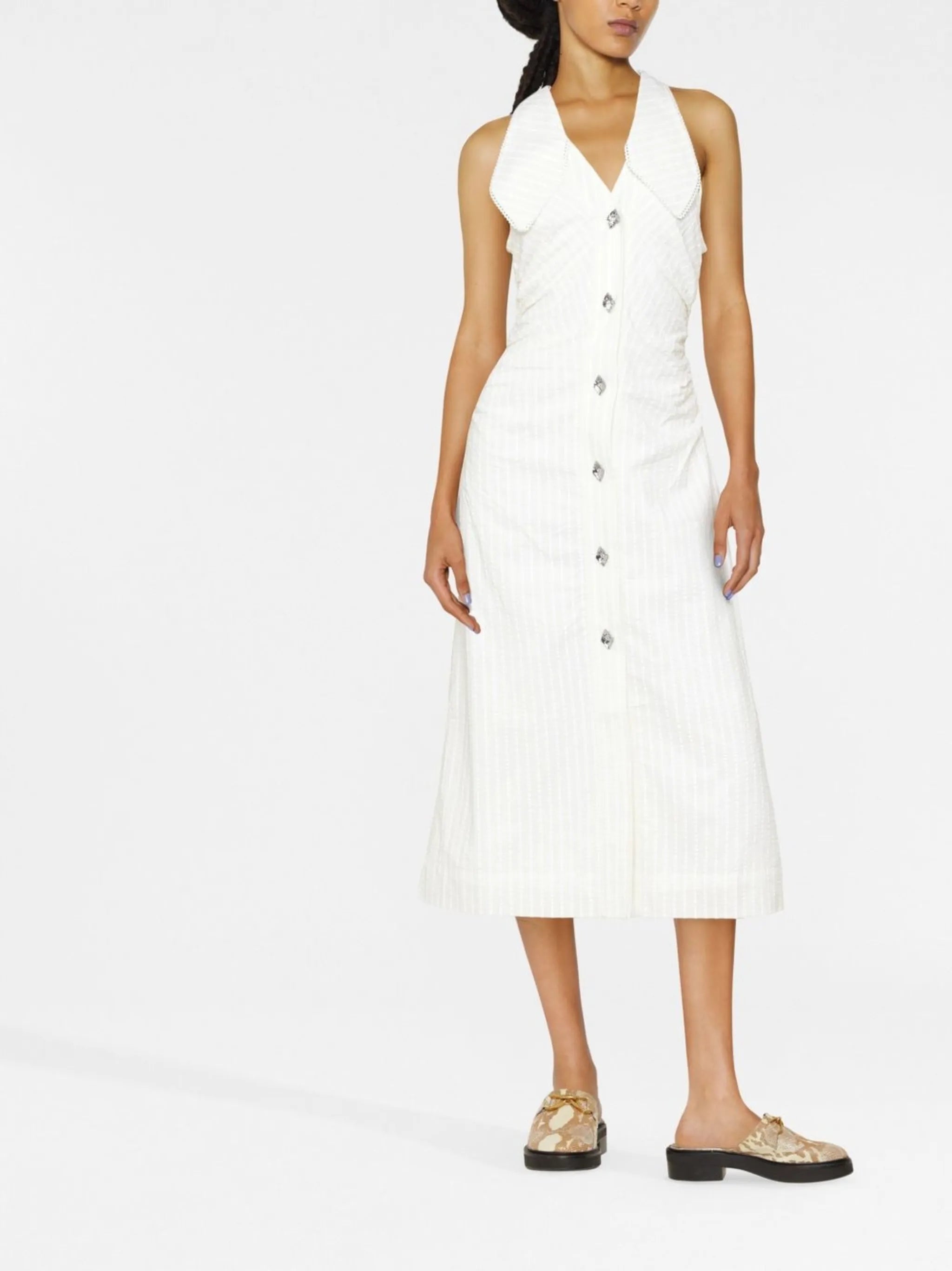 v-neck sleeveless midi dress