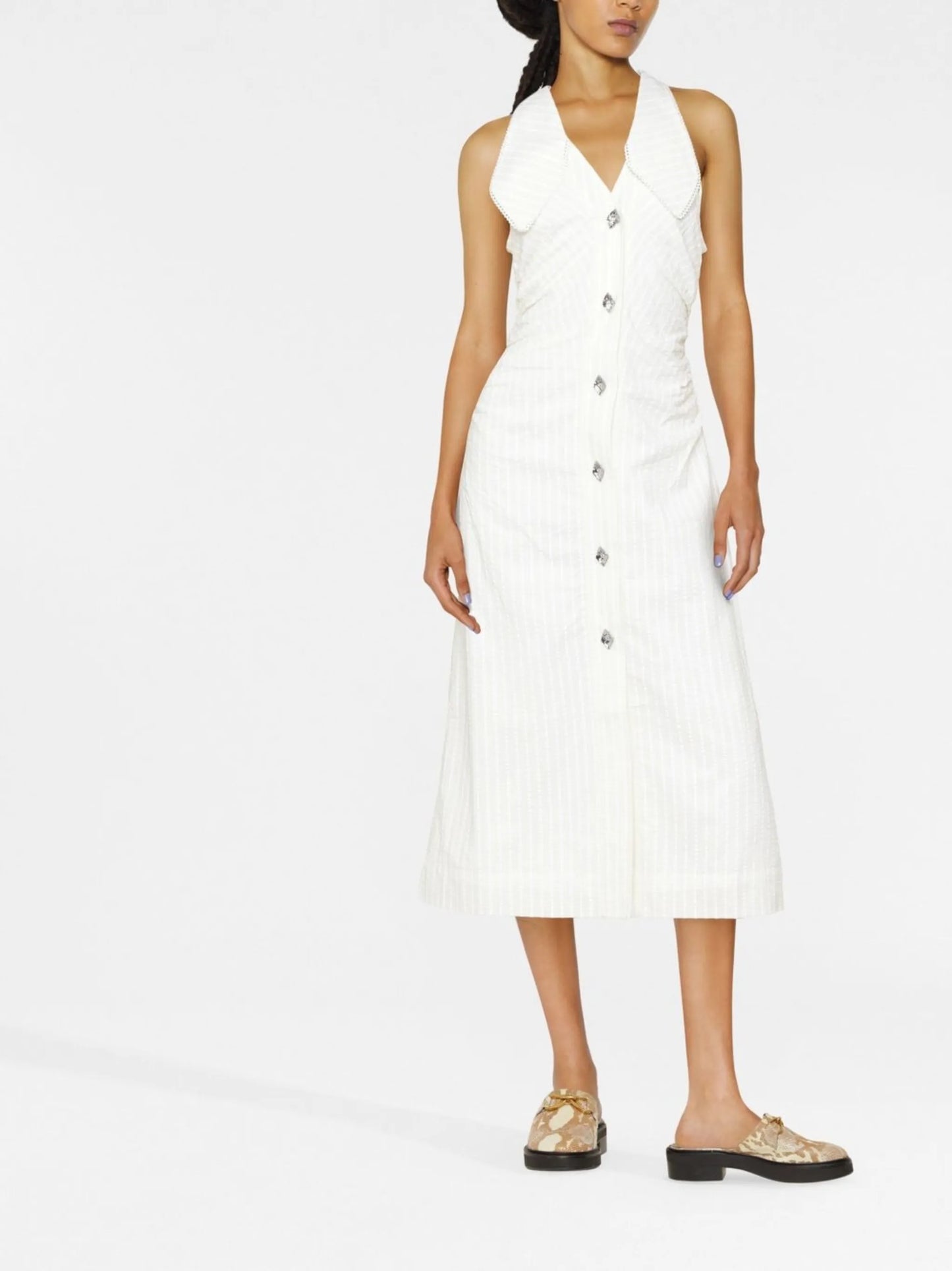 v-neck sleeveless midi dress