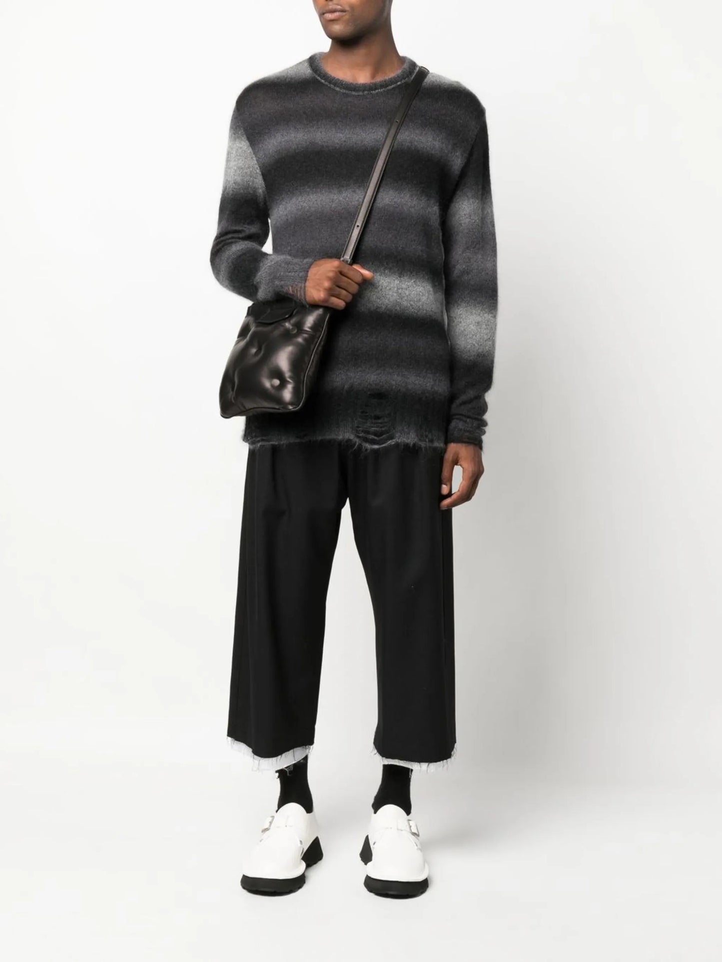 stripe-print distressed-effect jumper