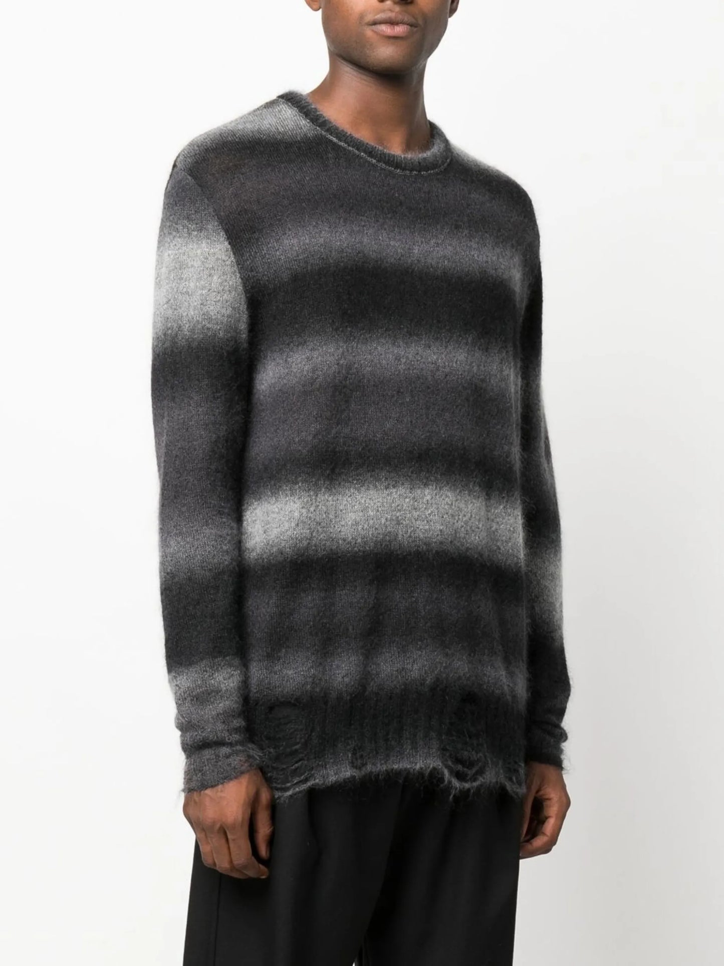 stripe-print distressed-effect jumper