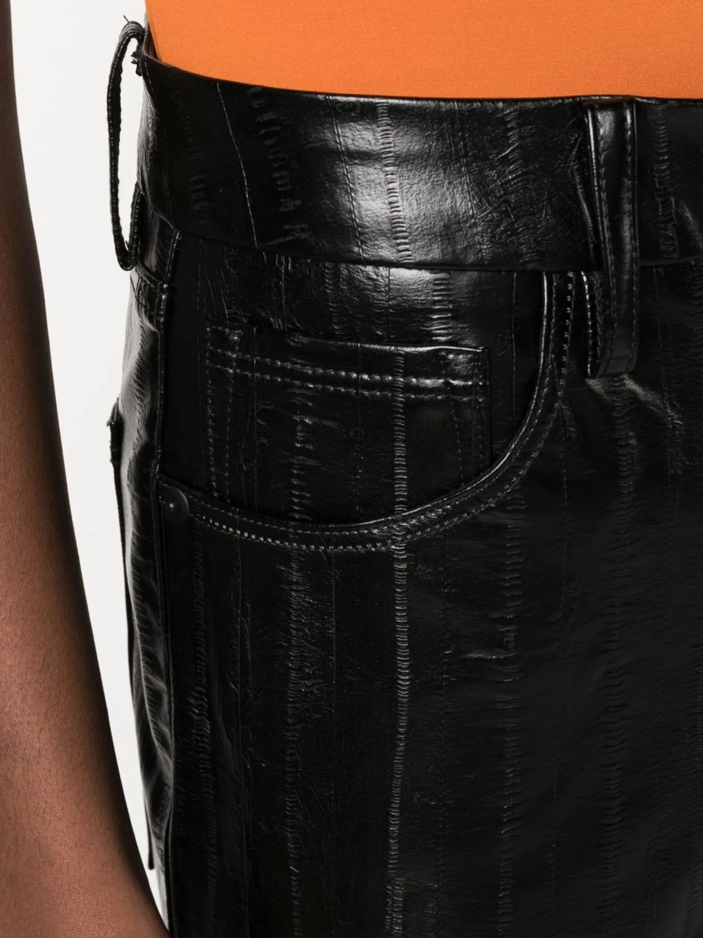 polished-finish straight-leg trousers