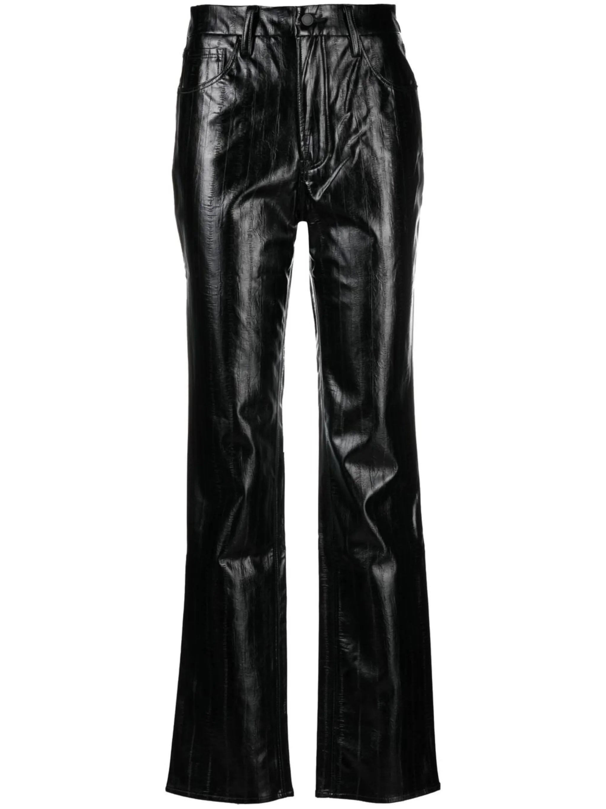 polished-finish straight-leg trousers